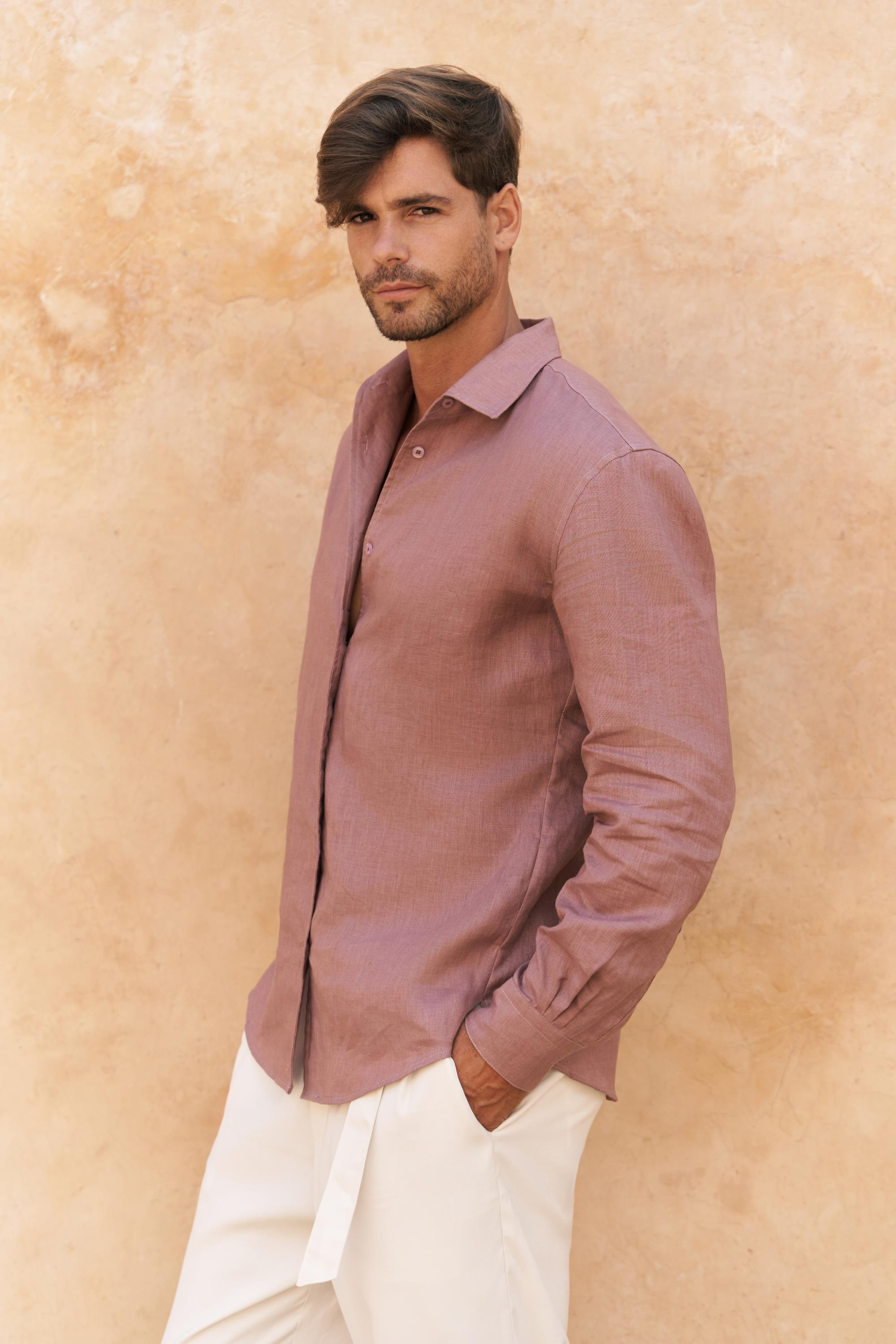 Ottavia Açık Bordo Keten Oversize Erkek Gömlek