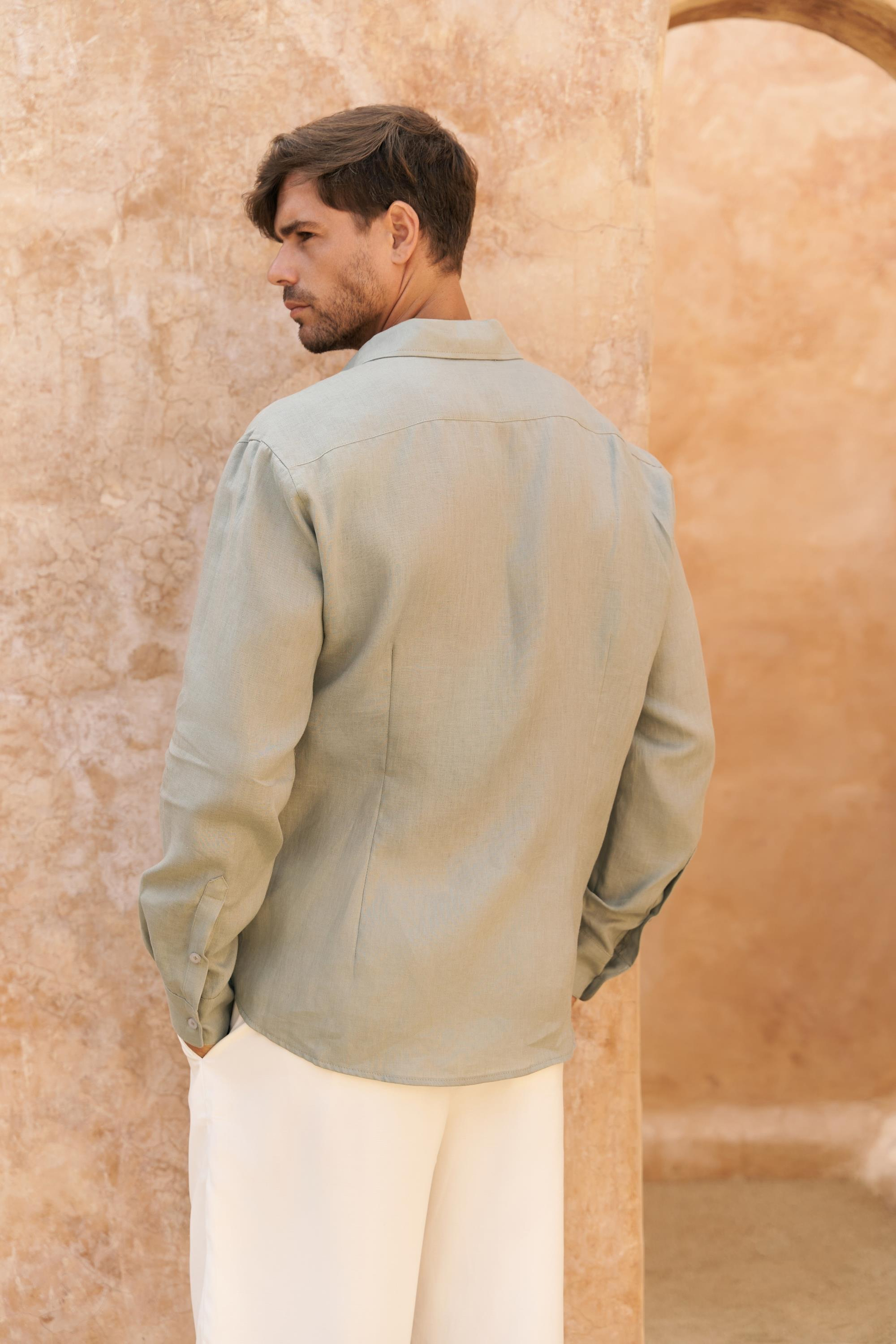 Ottavia Mint Keten Oversize Erkek Gömlek