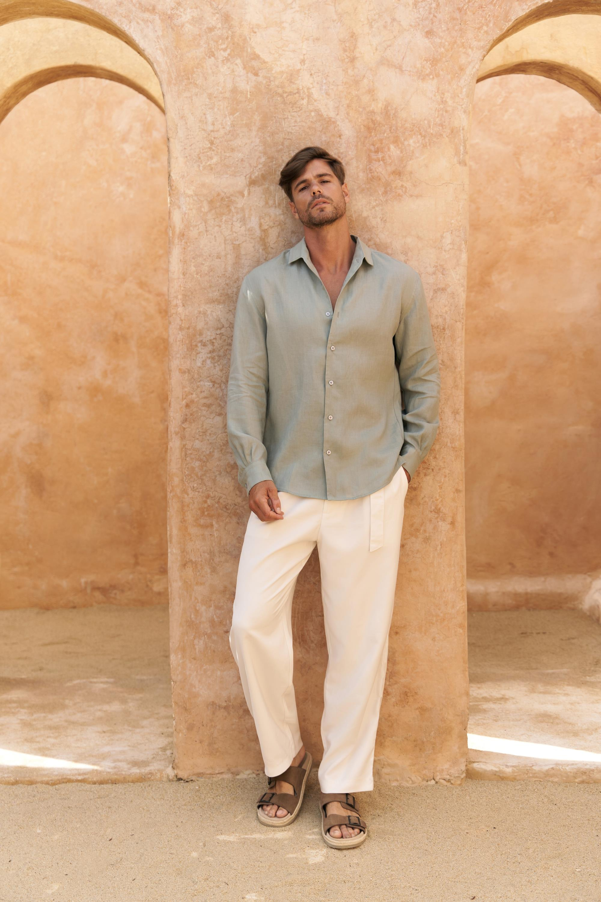 Ottavia Mint Keten Oversize Erkek Gömlek