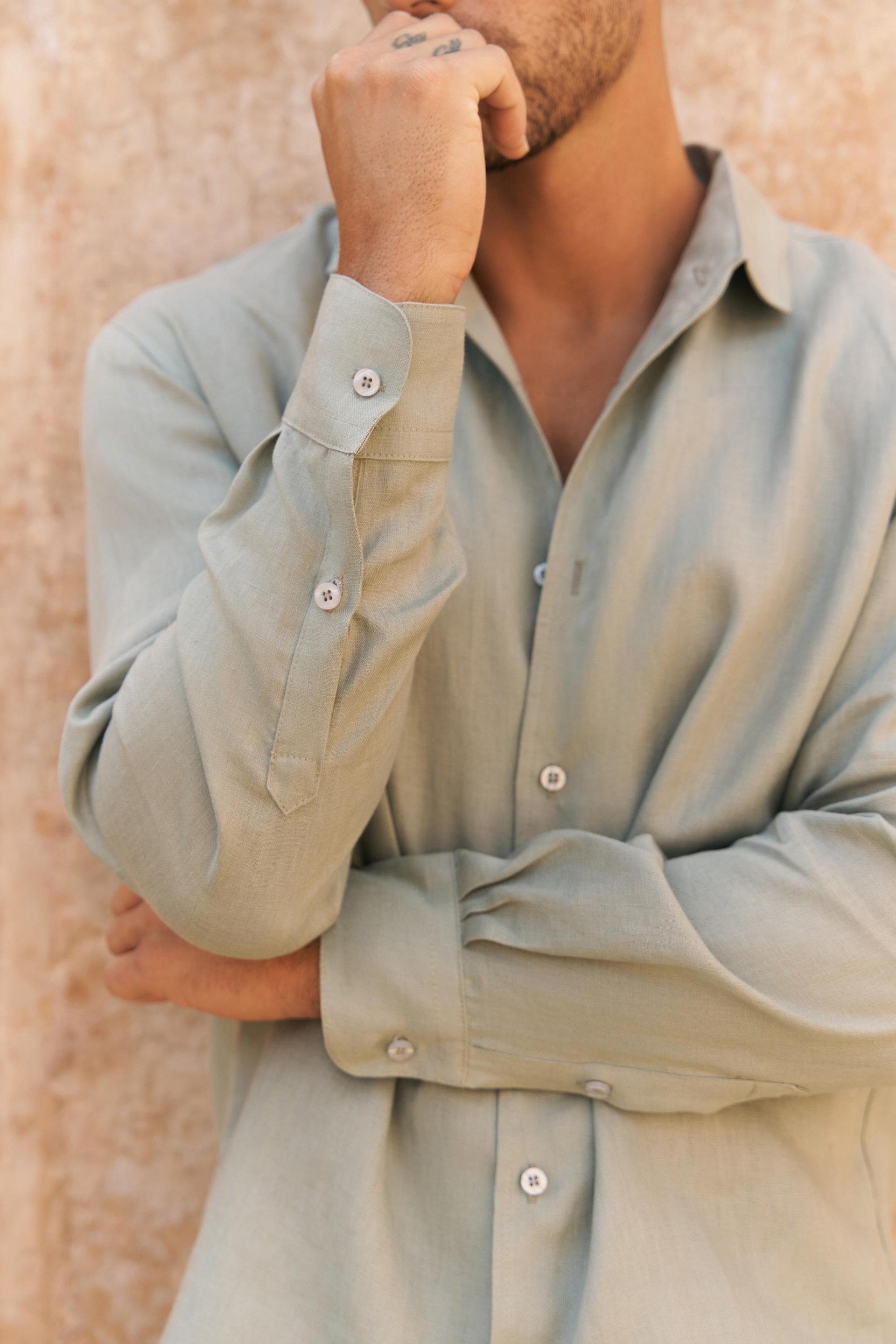 Ottavia Mint Keten Oversize Erkek Gömlek