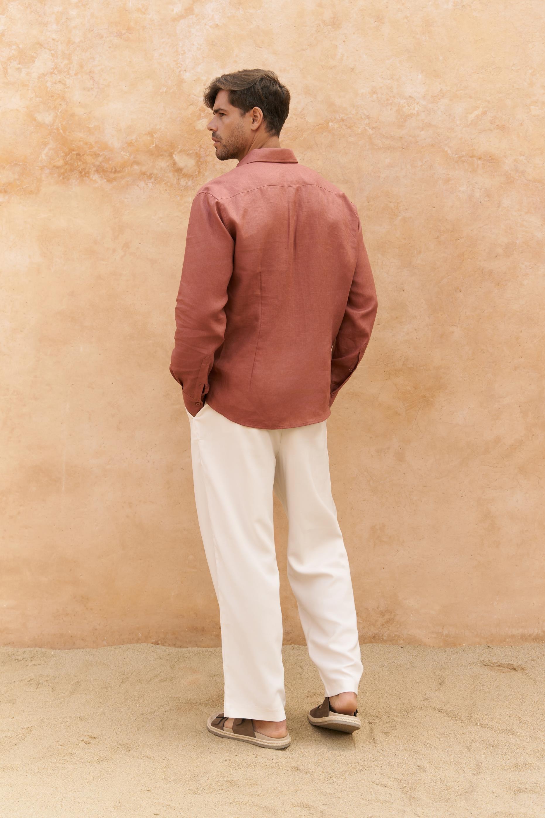 Ottavia Tarçın Keten Oversize Erkek Gömlek