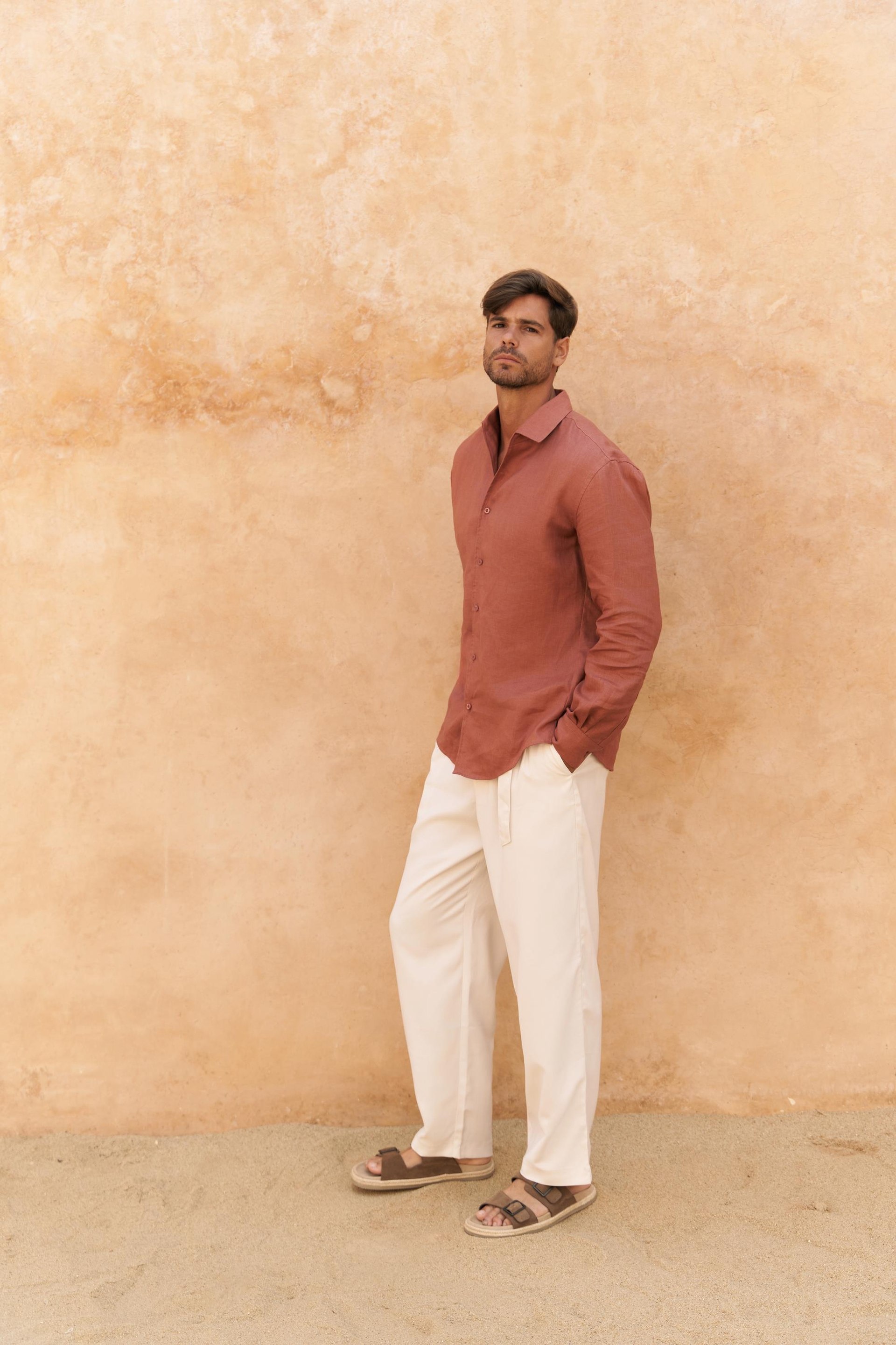 Ottavia Tarçın Keten Oversize Erkek Gömlek