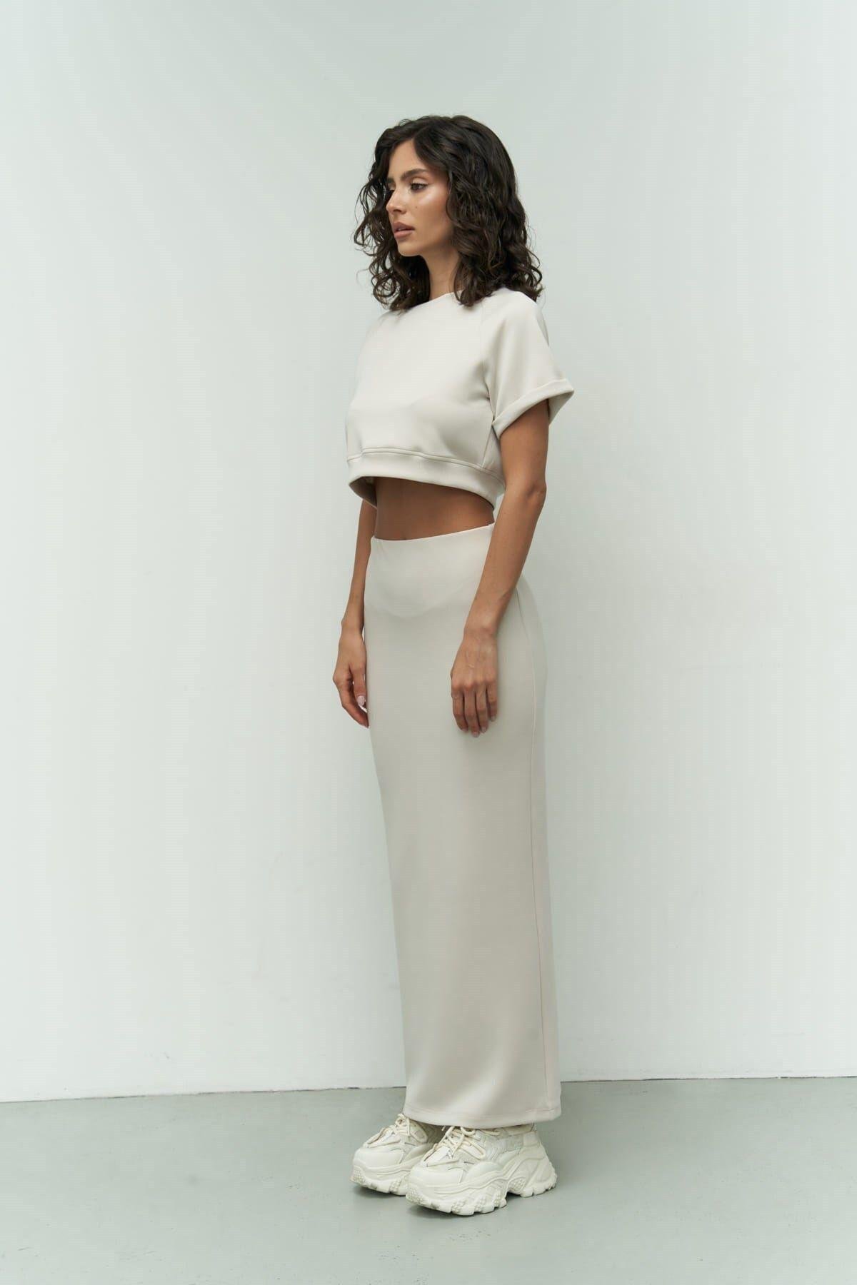 Paloma Beige Crop & Skirt Set
