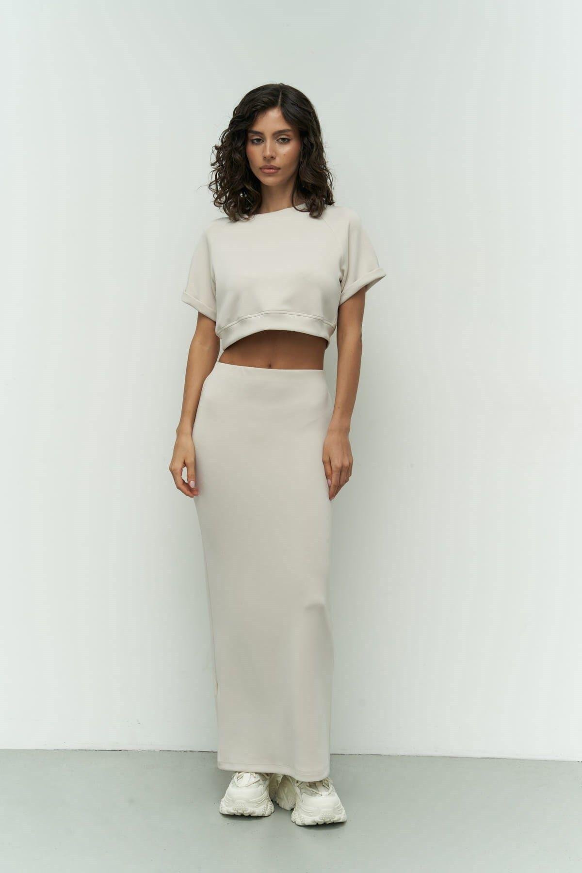 Paloma Beige Crop & Skirt Set