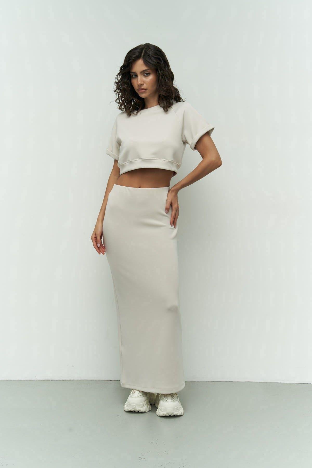 Paloma Beige Crop & Skirt Set