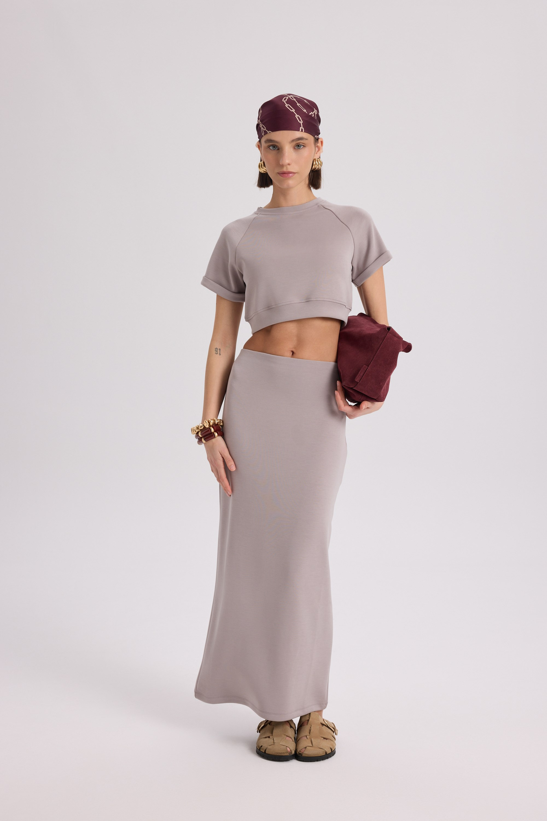 Paloma Taupe Crop Skirt Set