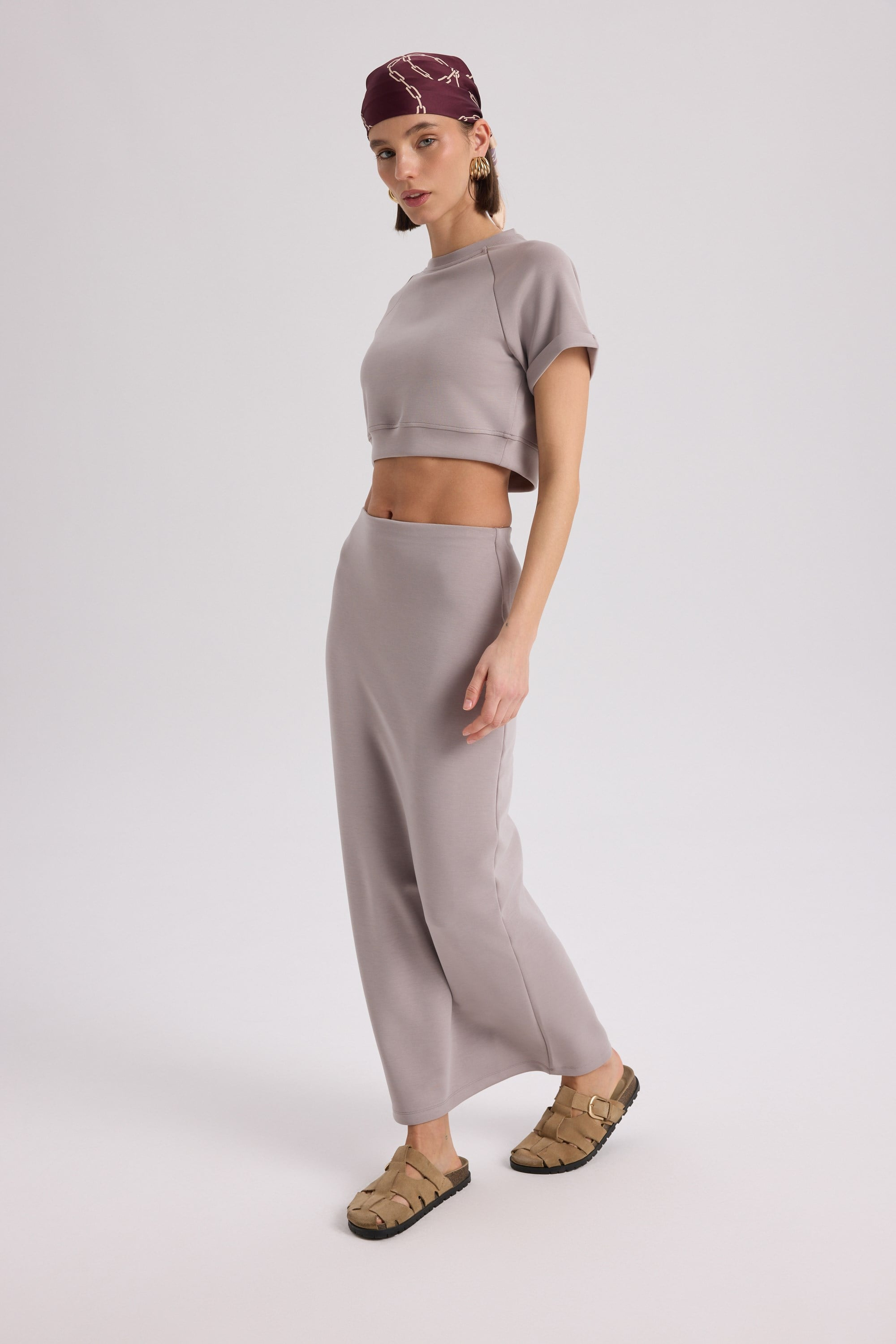 Paloma Taupe Crop Skirt Set