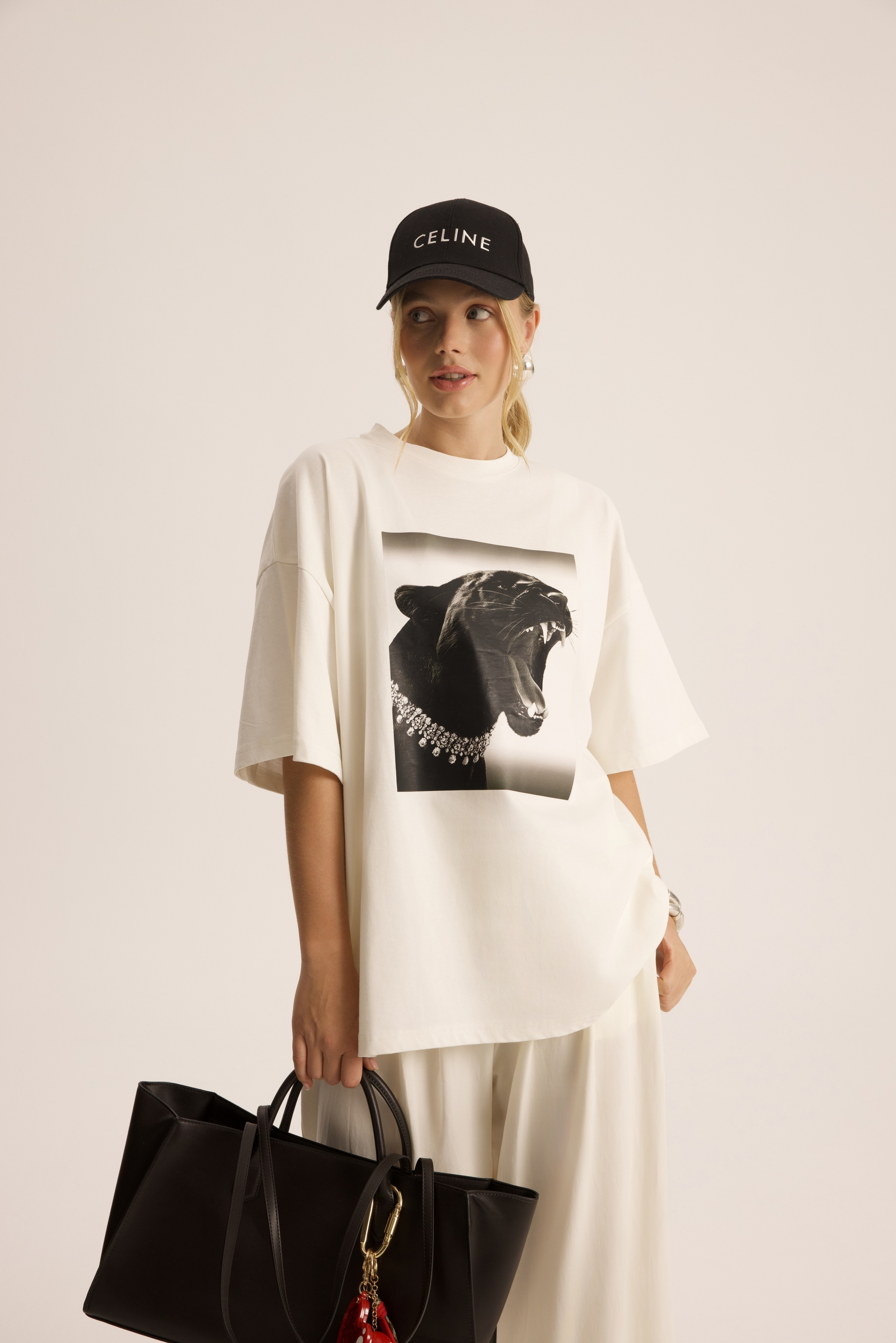 Panthera Oversize Beyaz T-Shirt