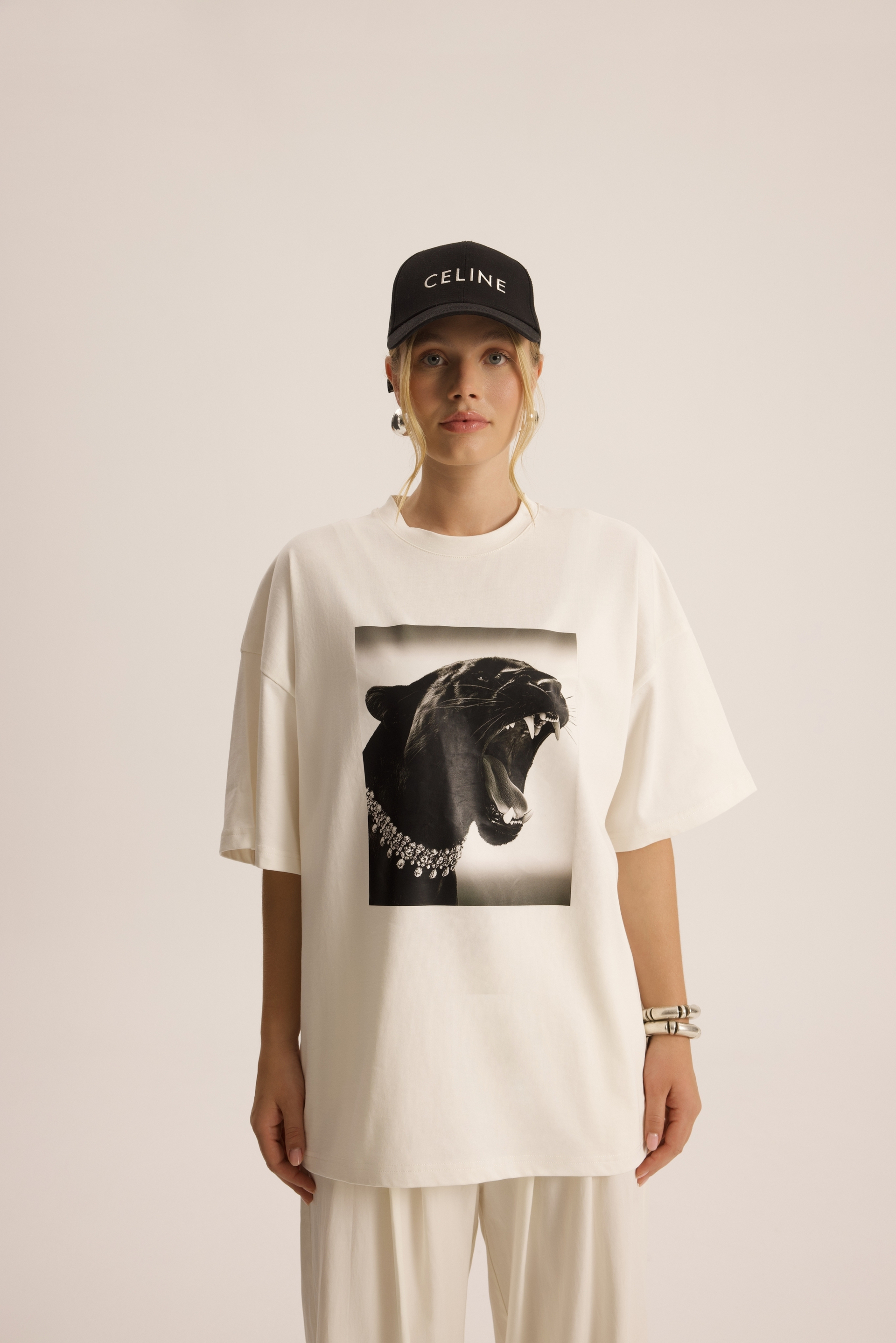 Panthera Oversize Beyaz T-Shirt