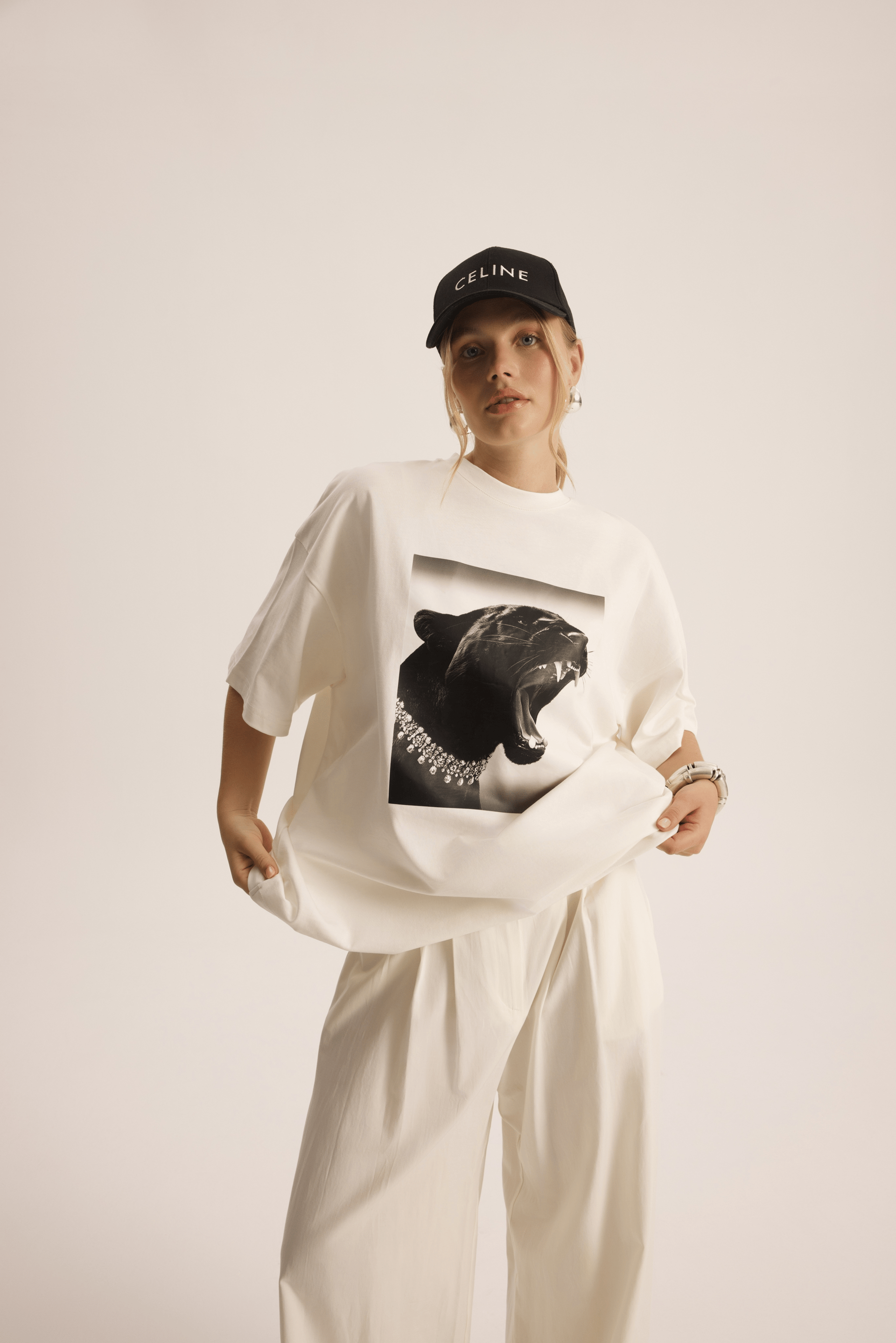 Panthera Oversize Beyaz T-Shirt
