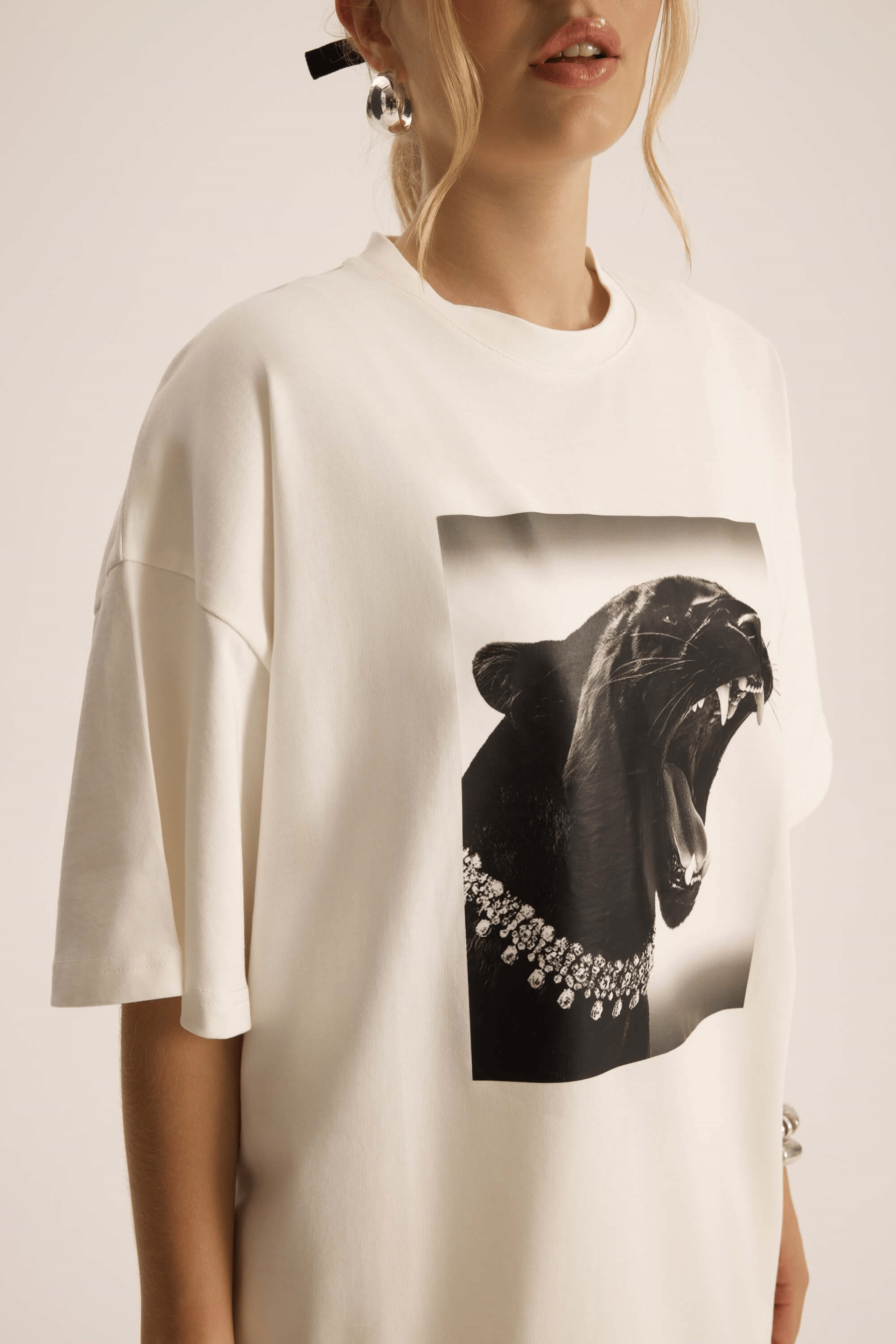 Panthera Oversize Beyaz T-Shirt