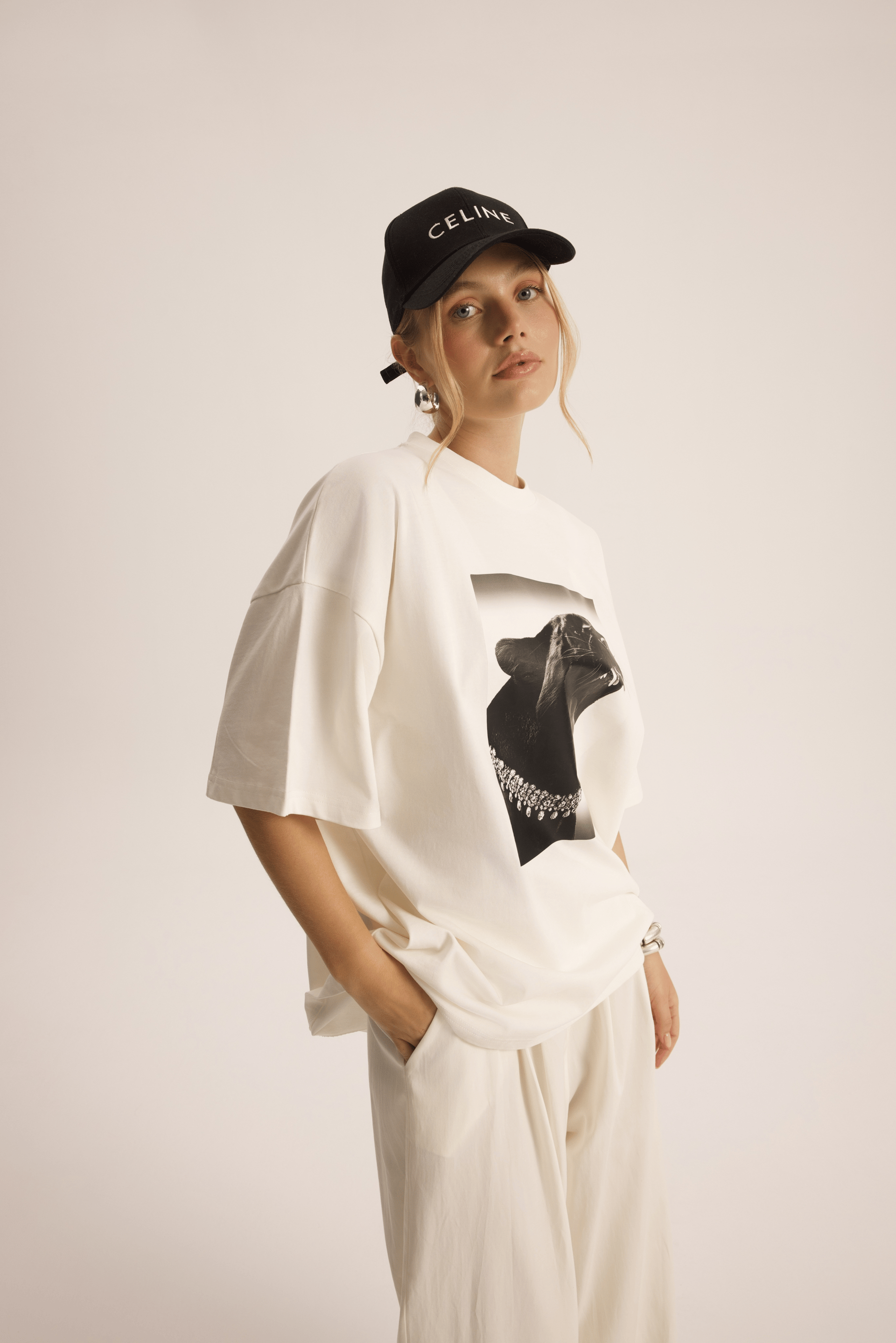 Panthera Oversize Beyaz T-Shirt