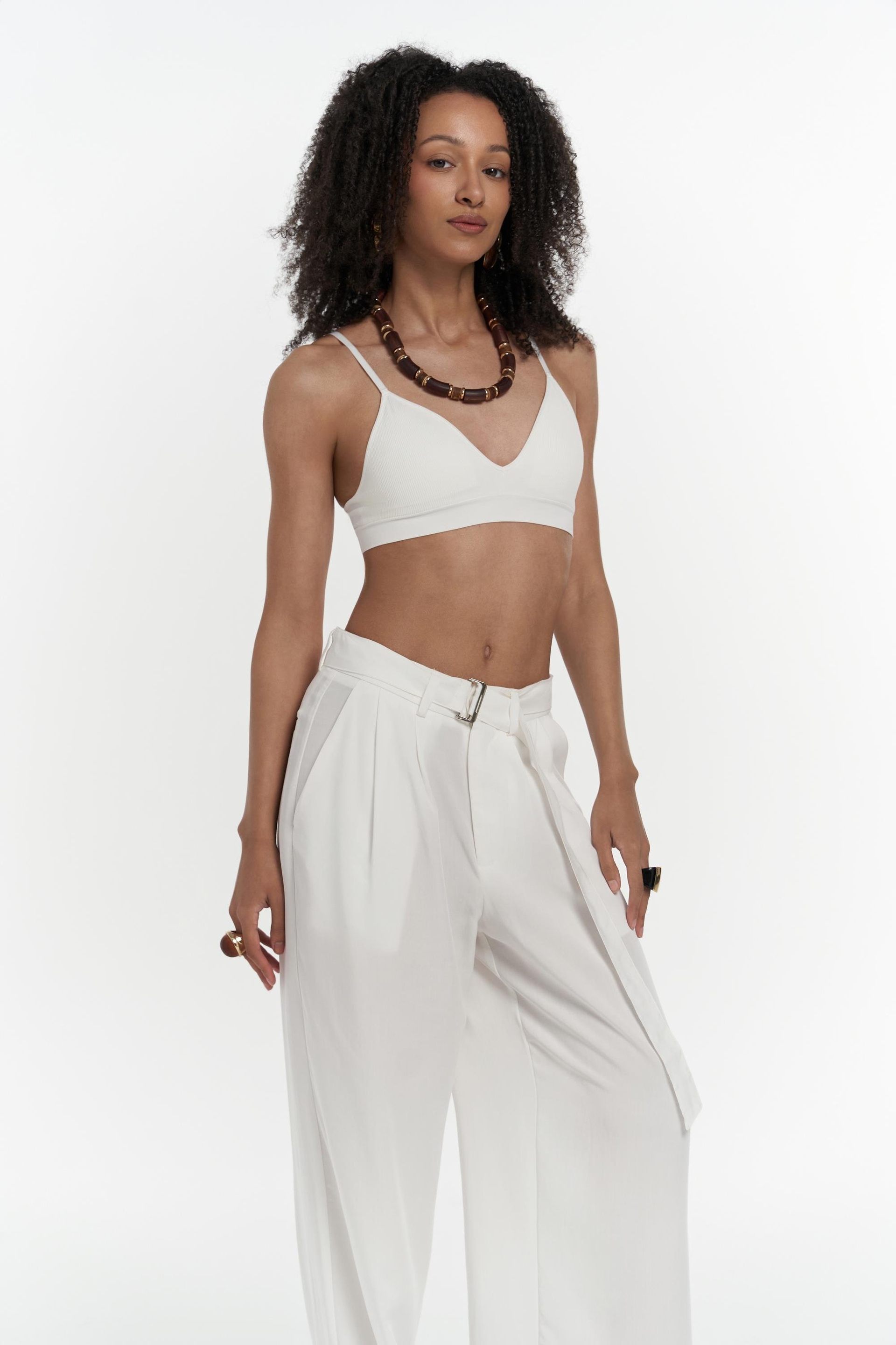 Paros Kemer Detay Ekru Palazzo Pantolon