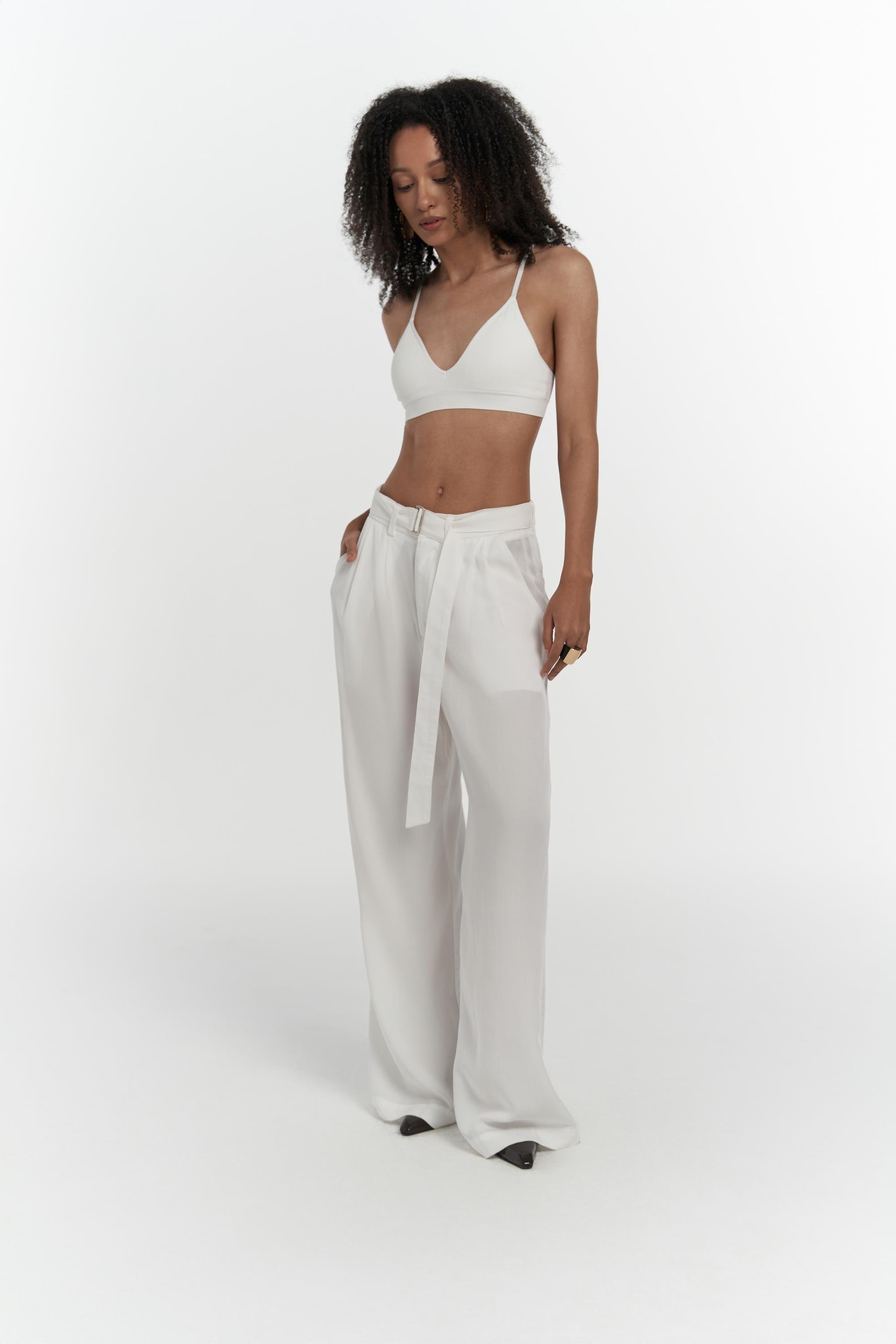 Paros Kemer Detay Ekru Palazzo Pantolon