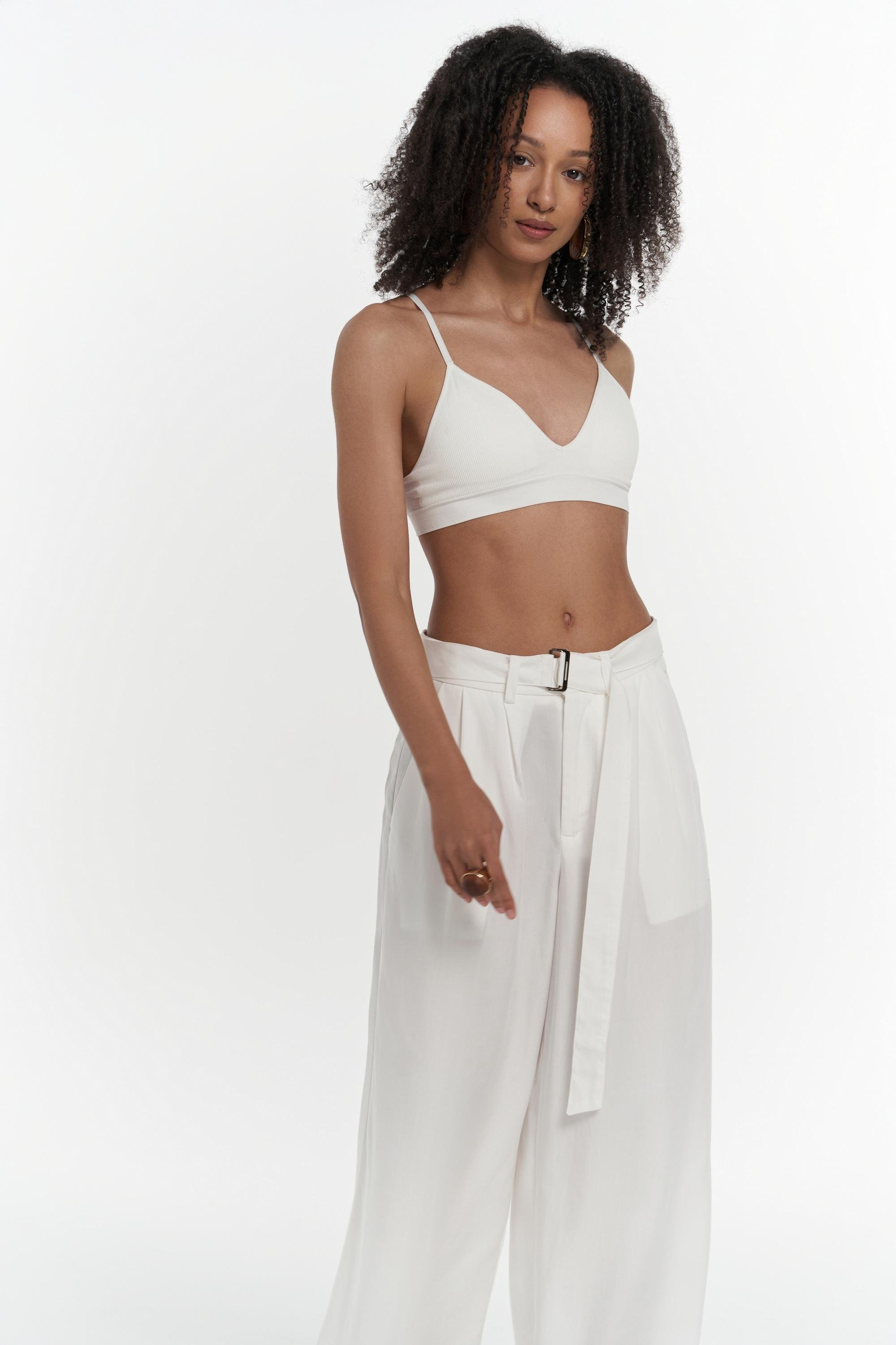 Paros Kemer Detay Ekru Palazzo Pantolon