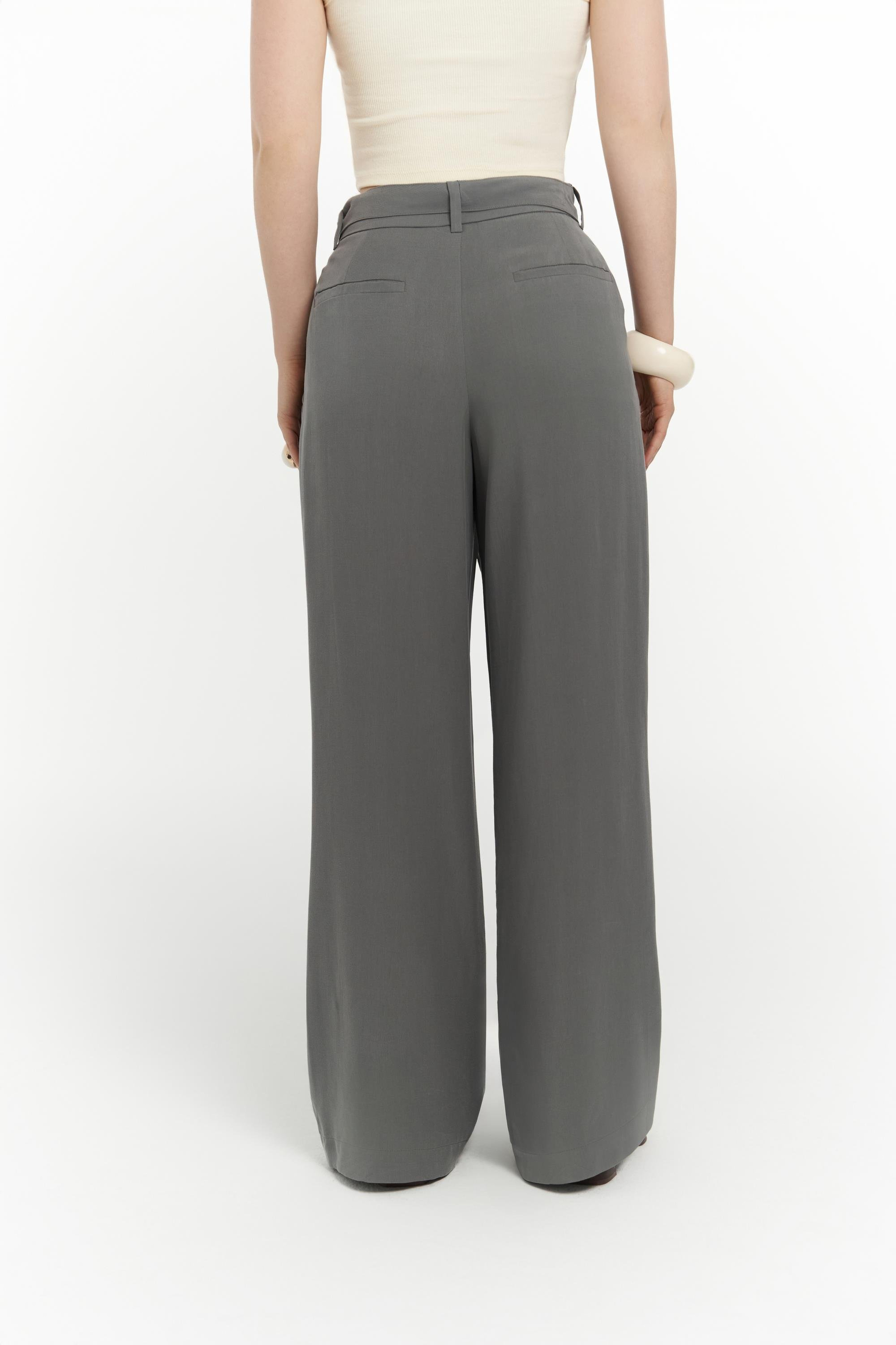 Paros Kemer Detay Gri Palazzo Pantolon