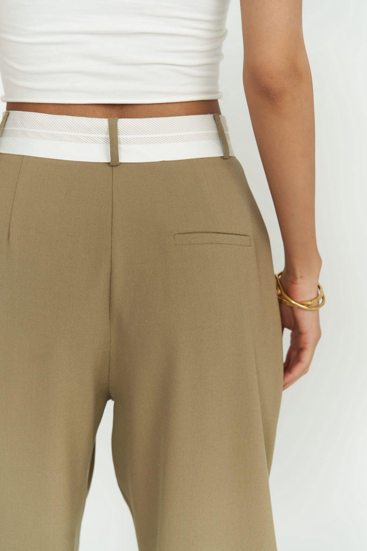Patrice Reverse Waistband Khaki Pants
