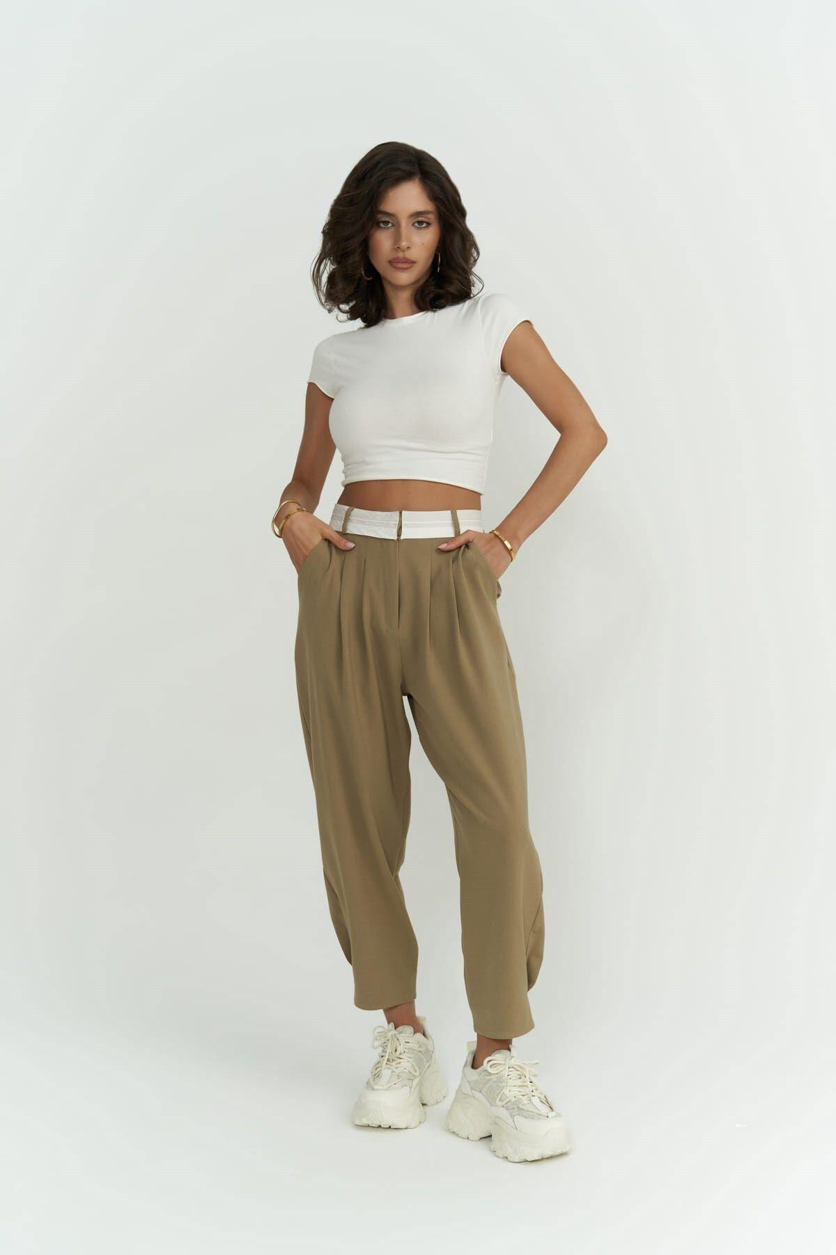 Patrice Reverse Waistband Khaki Pants