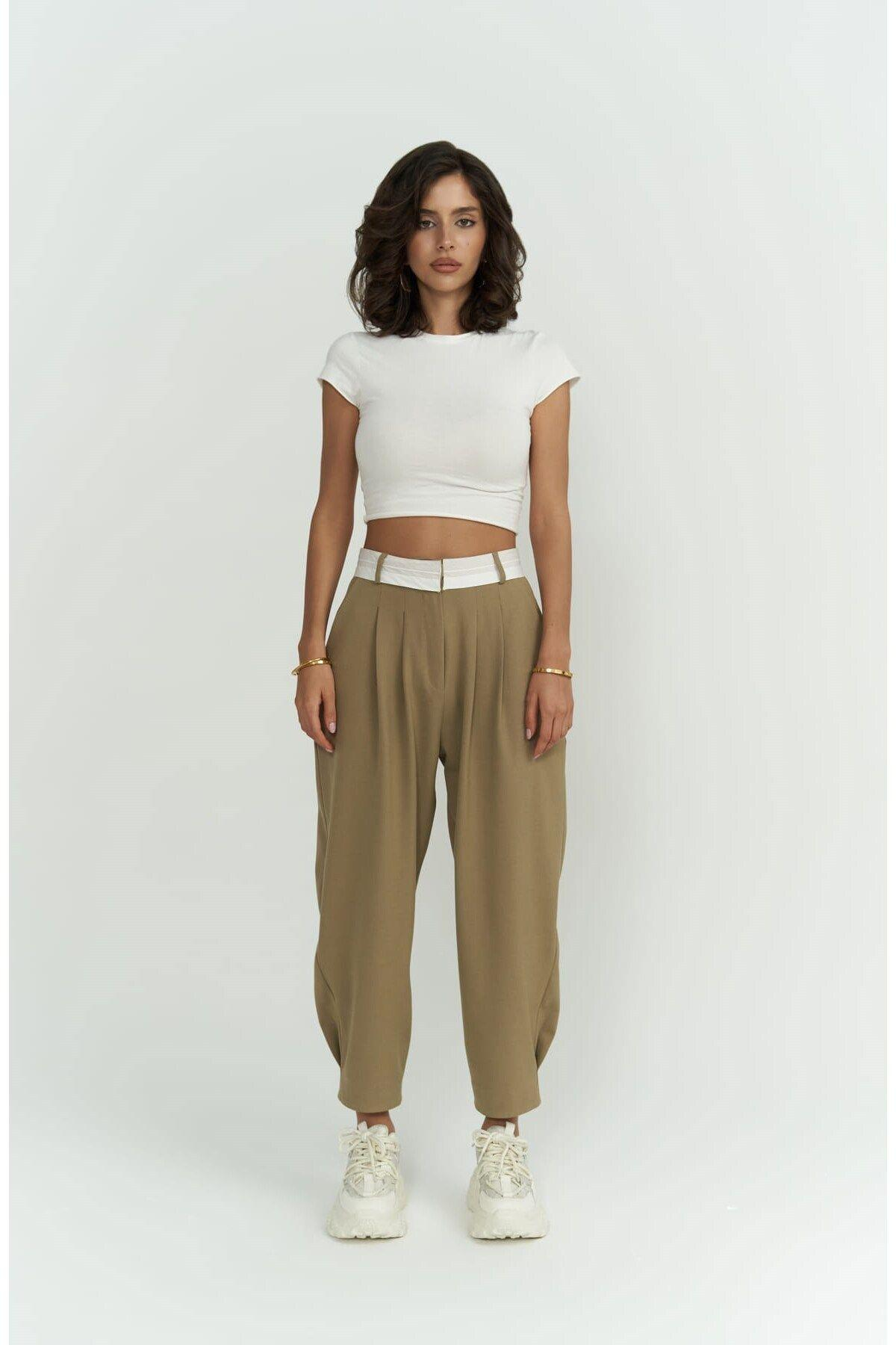 Patrice Reverse Waistband Khaki Pants