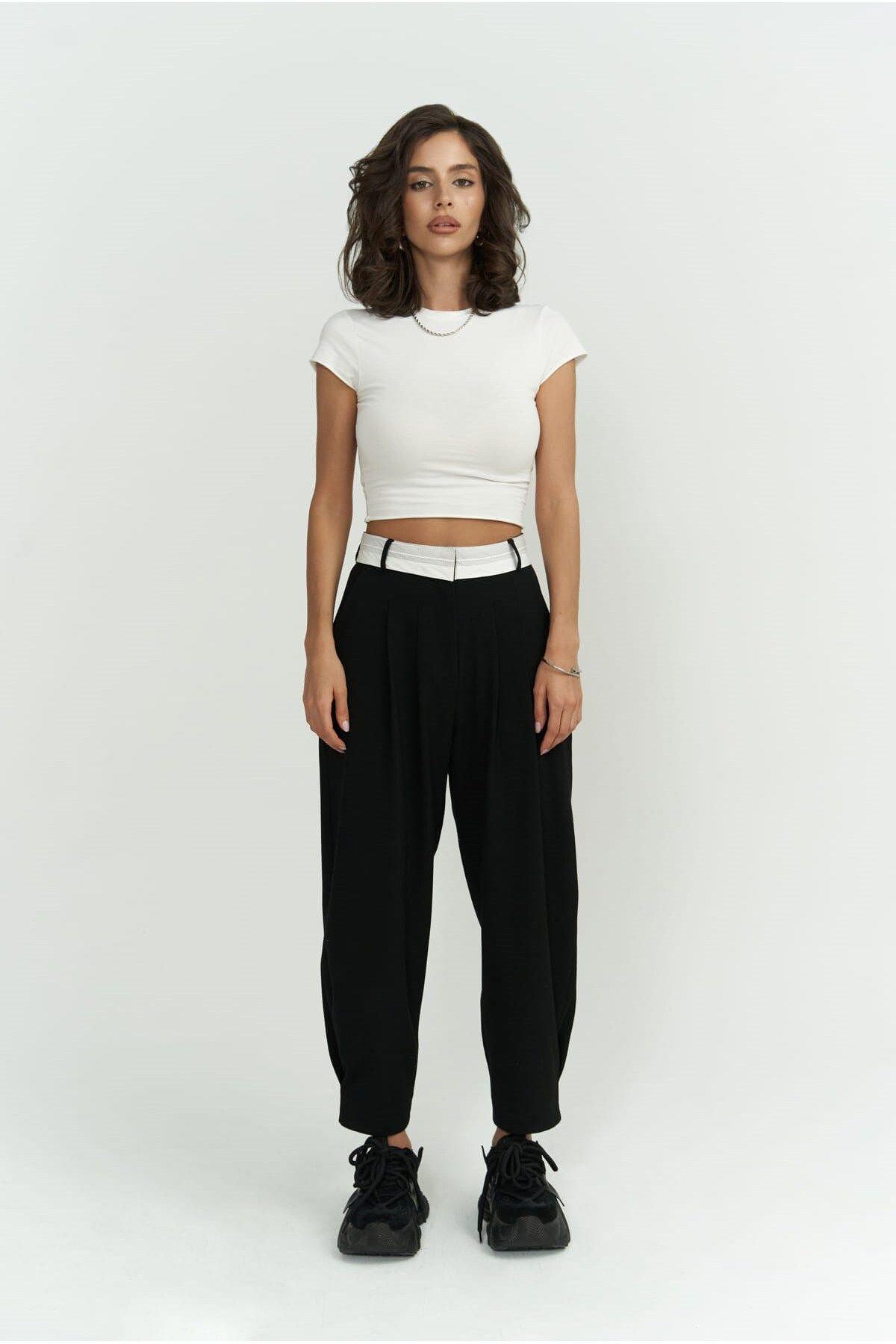 Patrice Reverse Waistband Black Pants