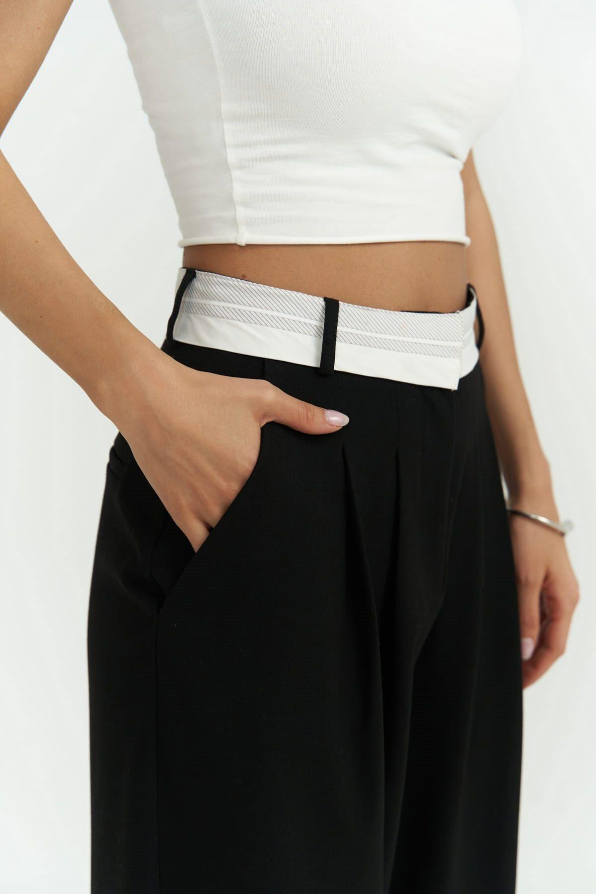 Patrice Reverse Waistband Black Pants