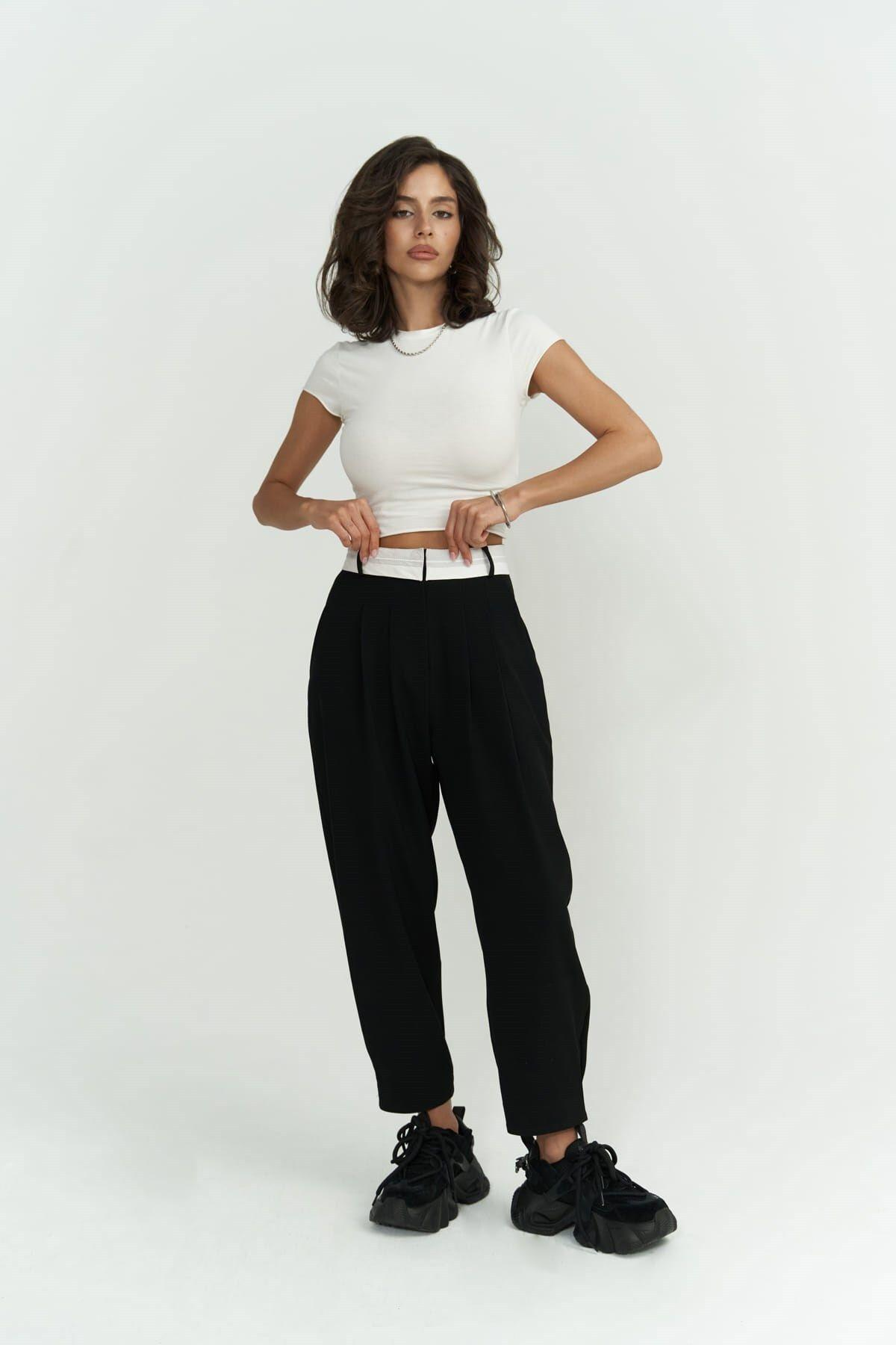 Patrice Reverse Waistband Black Pants