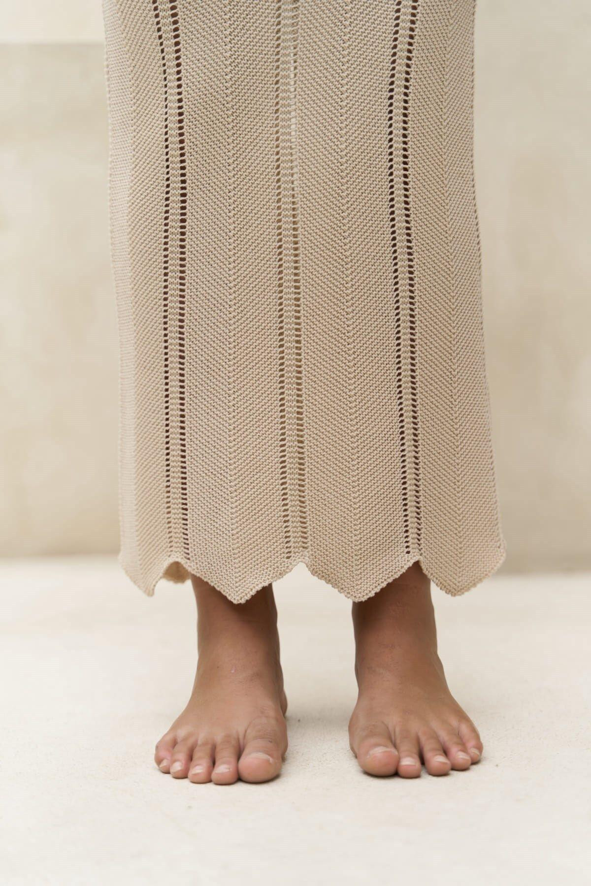 Paulina Beige Lace Knit Dress