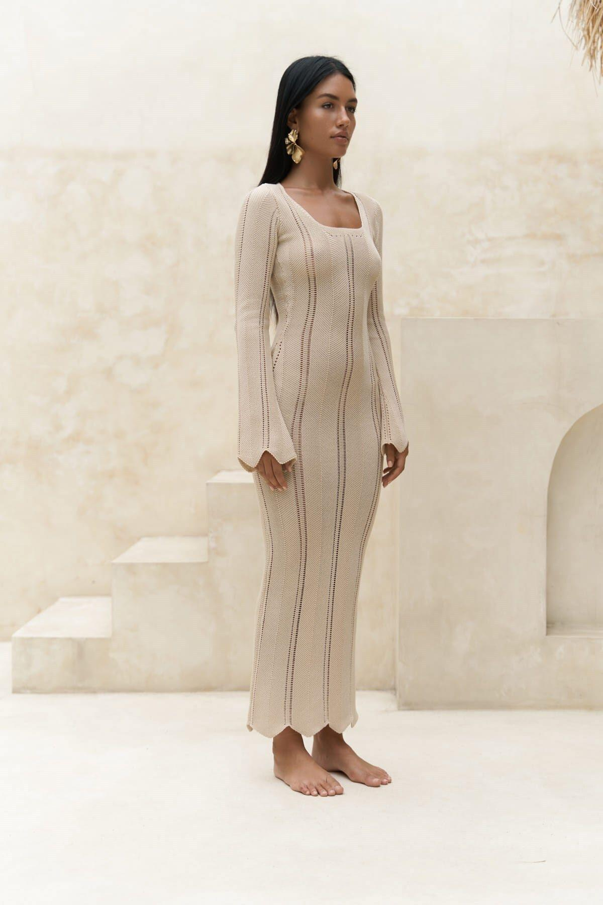 Paulina Beige Lace Knit Dress