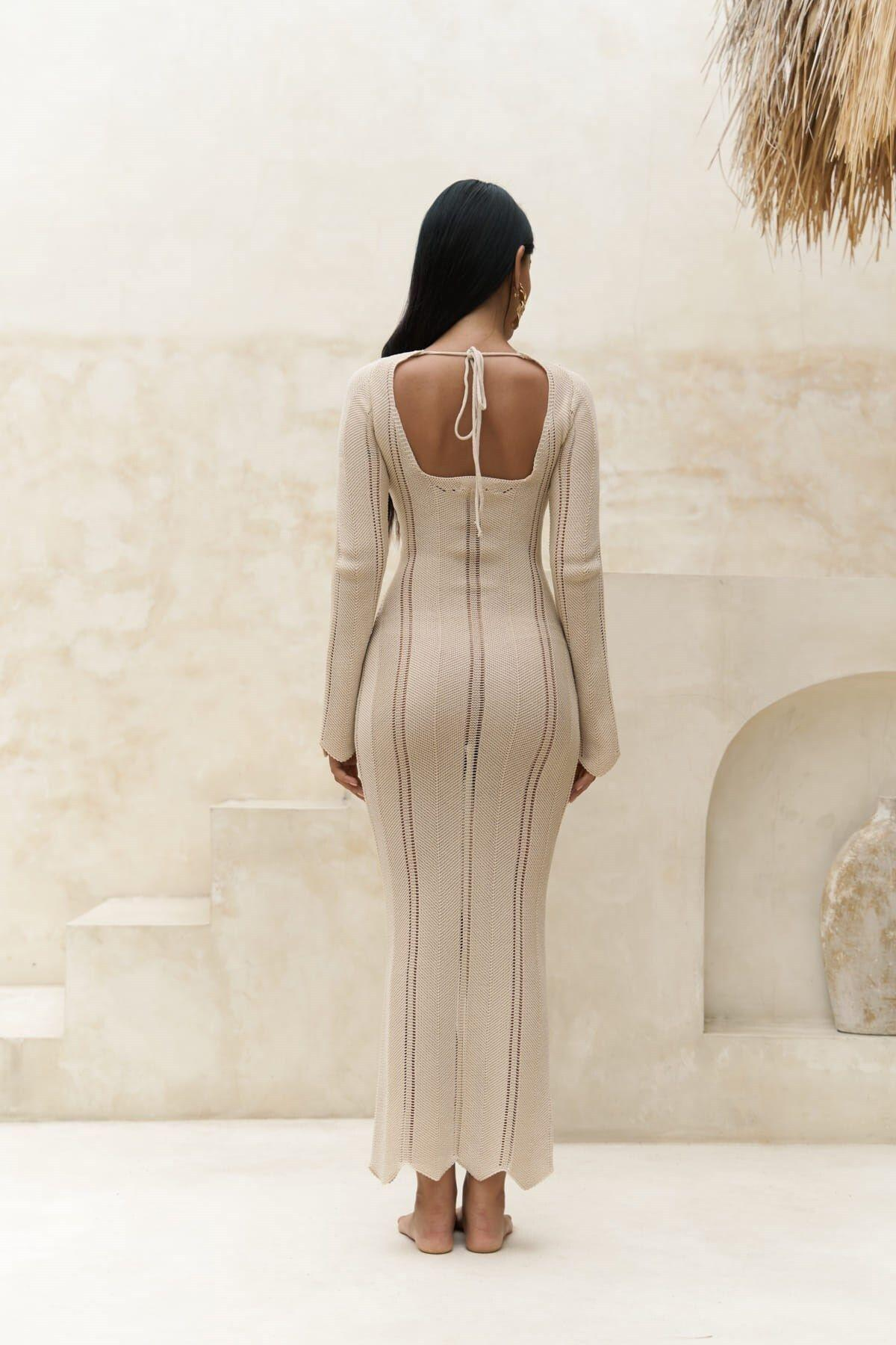 Paulina Beige Lace Knit Dress