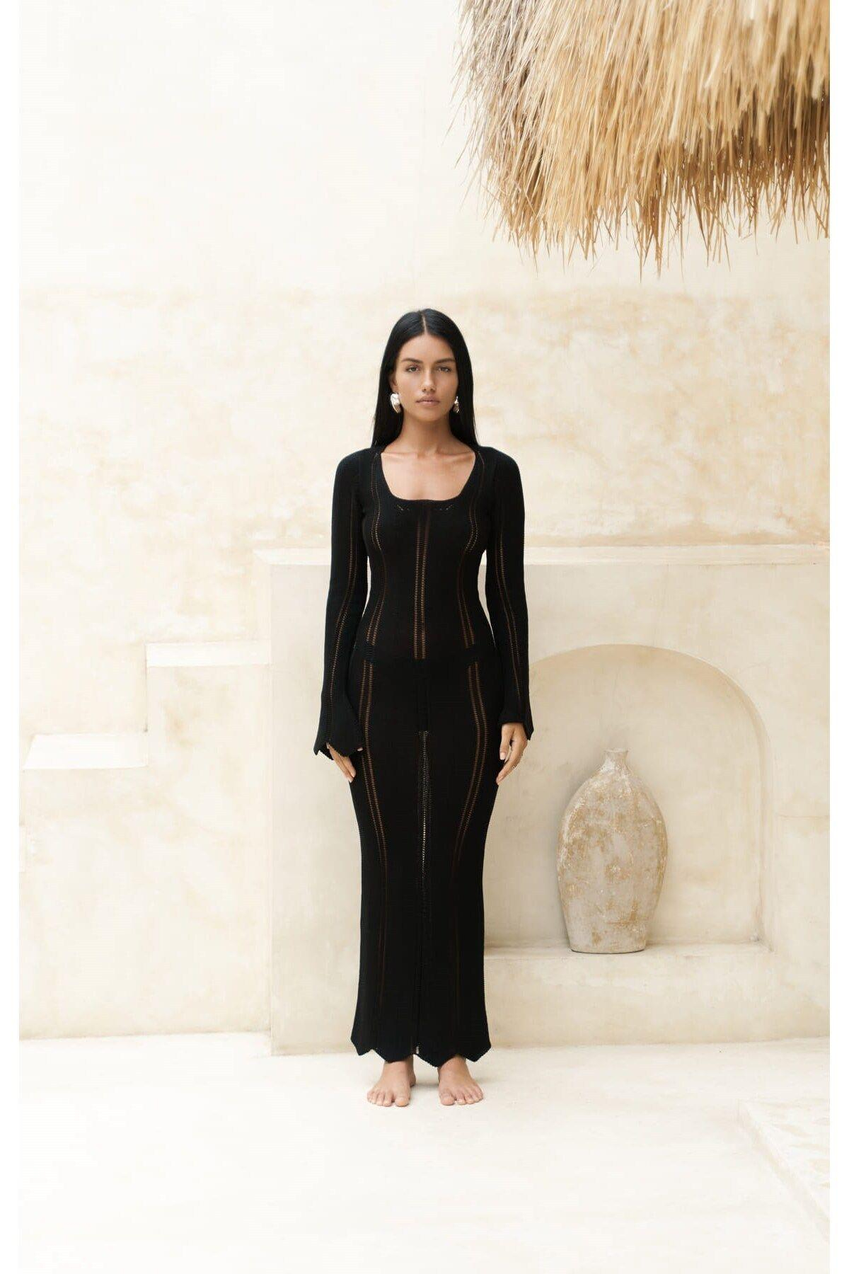 Paulina Black Lace Knit Dress