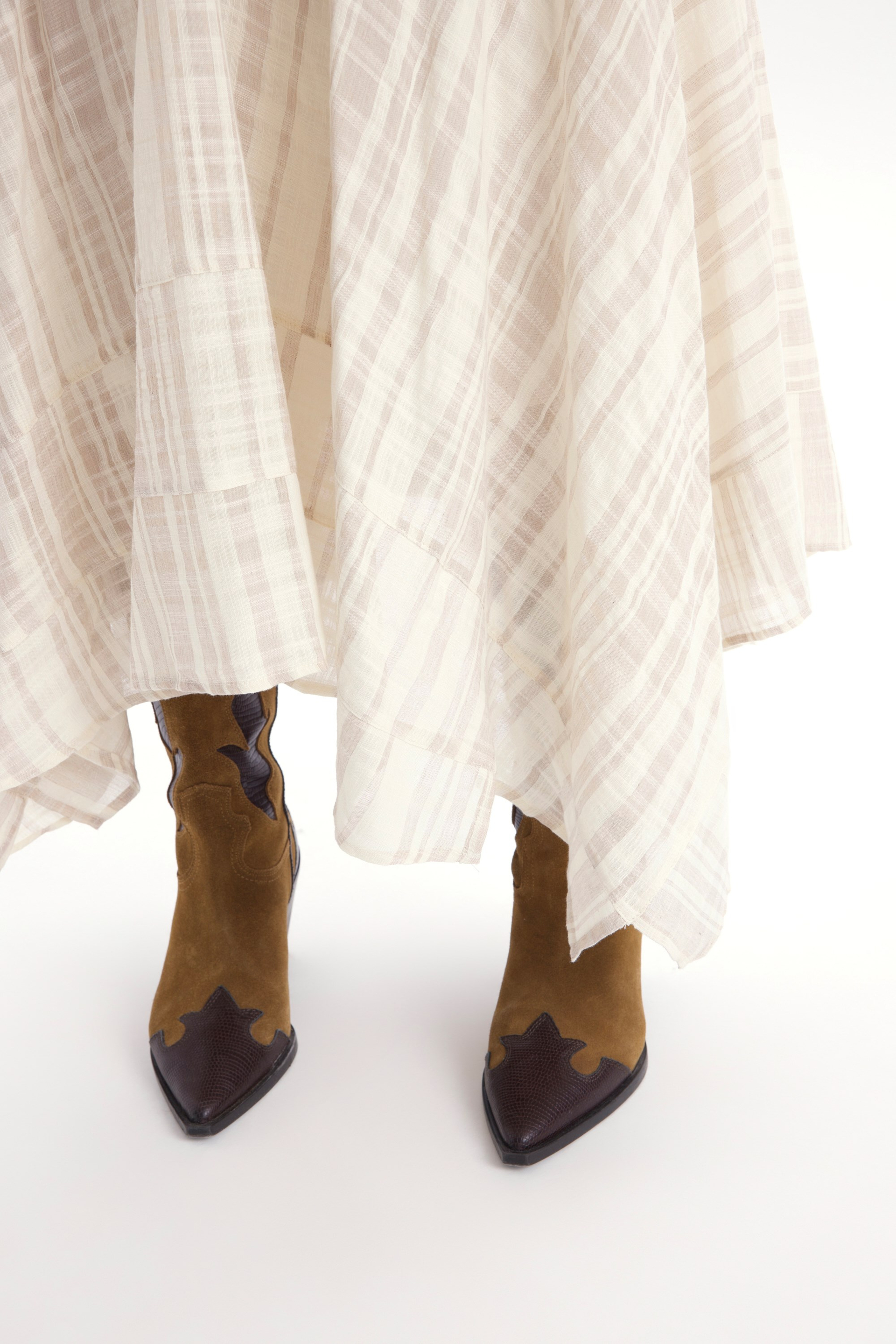 Peigi Striped Paneled Beige Midi Skirt