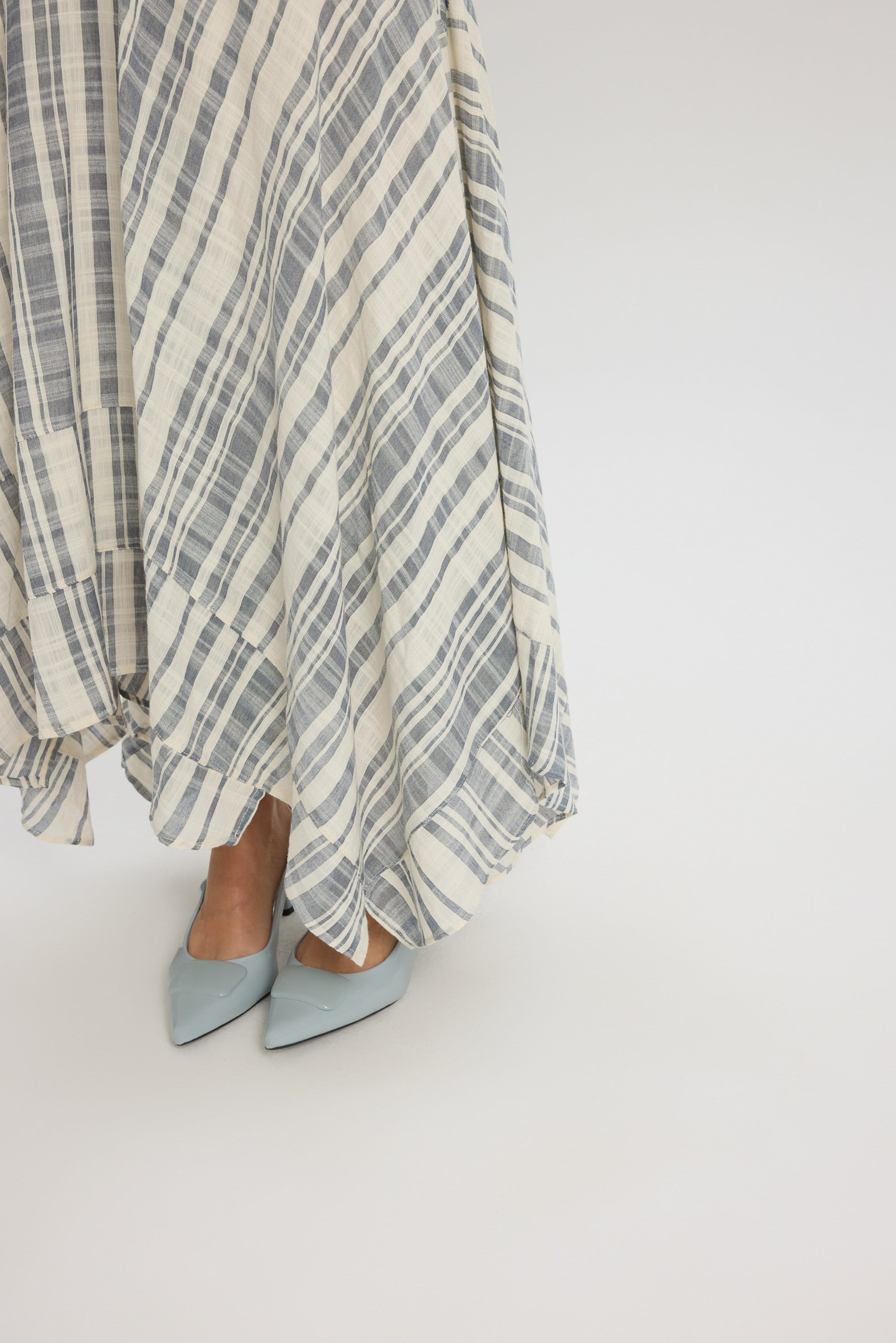Peigi Striped Paneled İndigo Midi Skirt