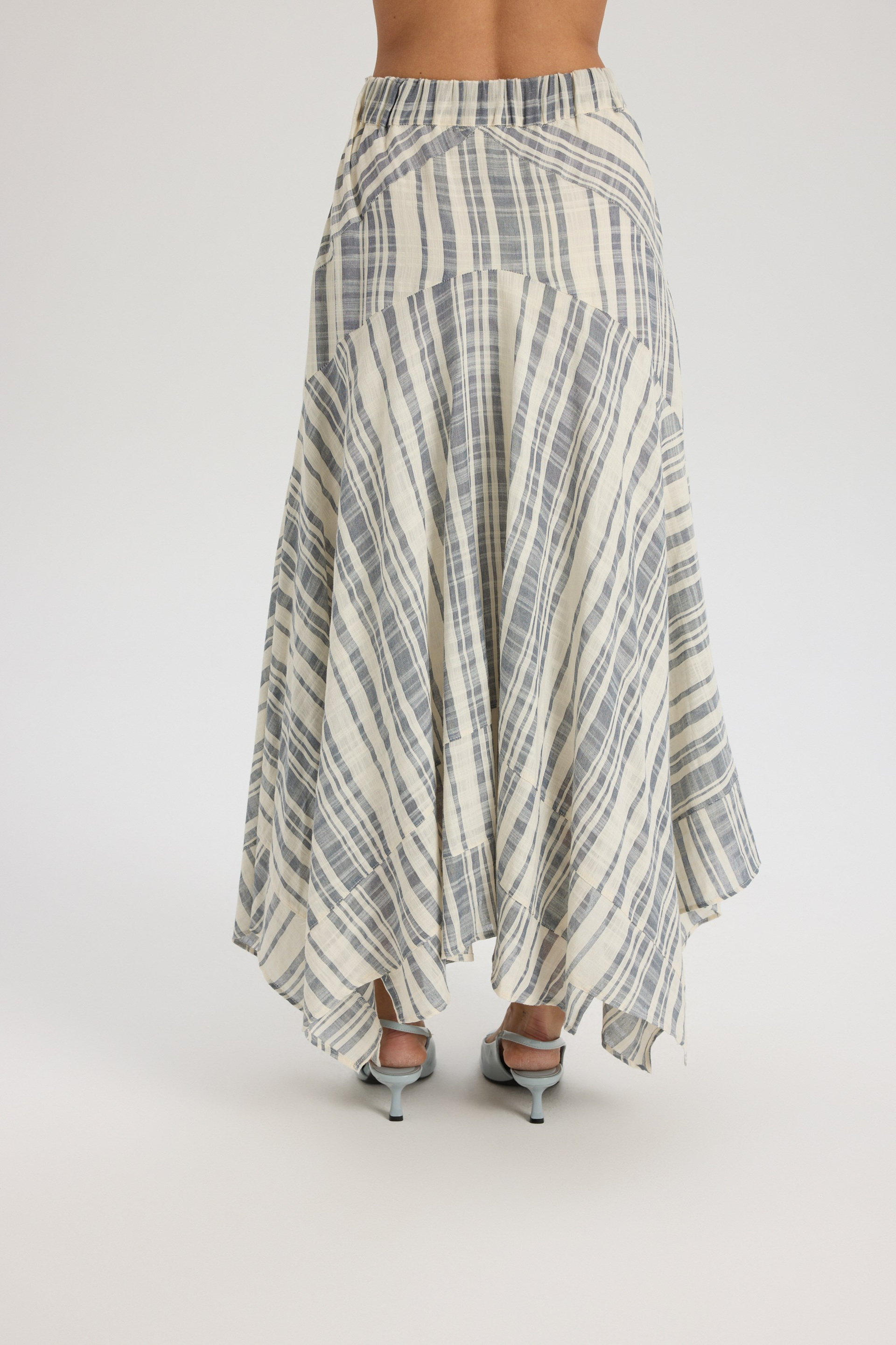 Peigi Striped Paneled İndigo Midi Skirt