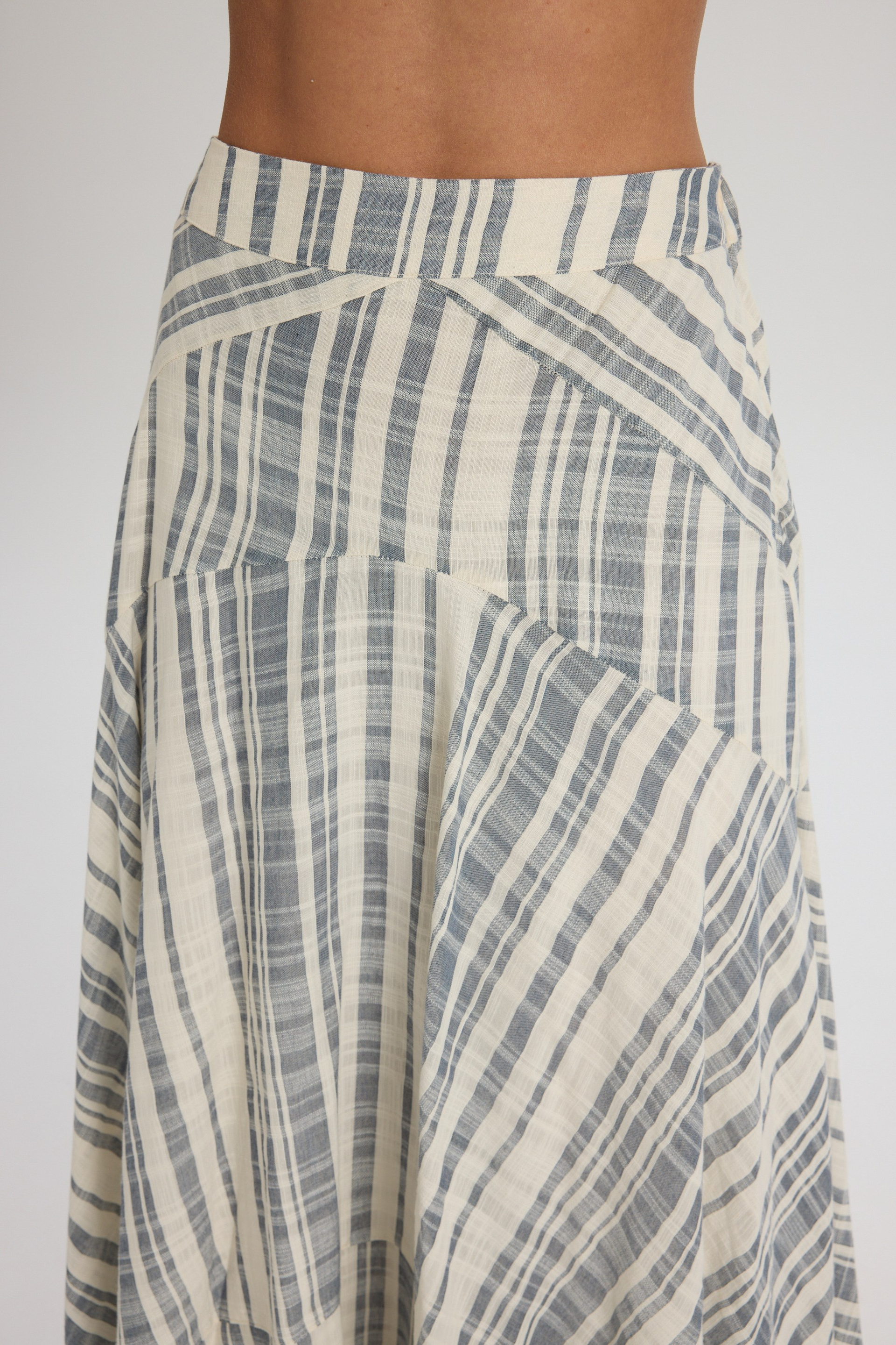 Peigi Striped Paneled İndigo Midi Skirt
