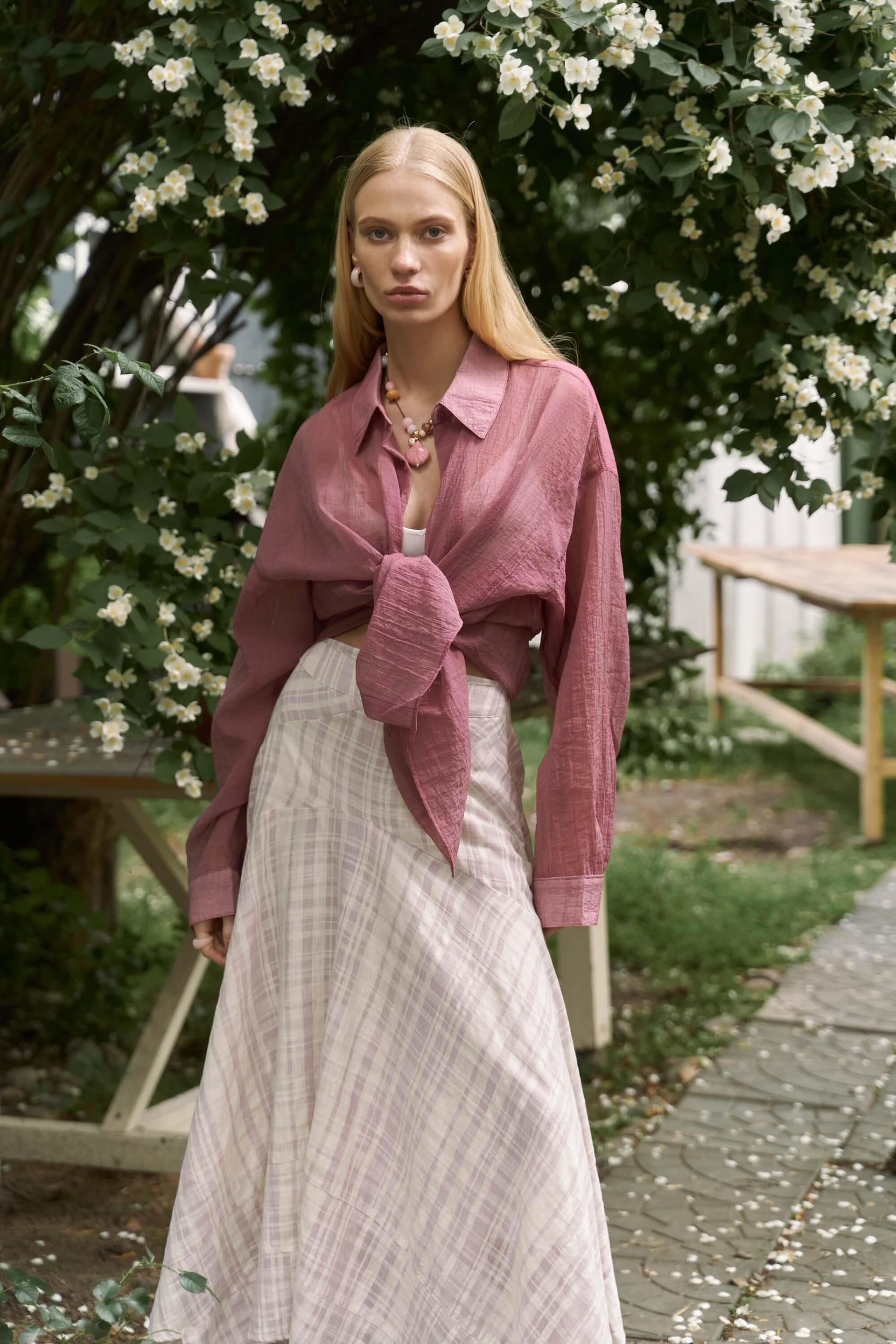 Peigi Çizgili Parçalı Lila Midi Etek