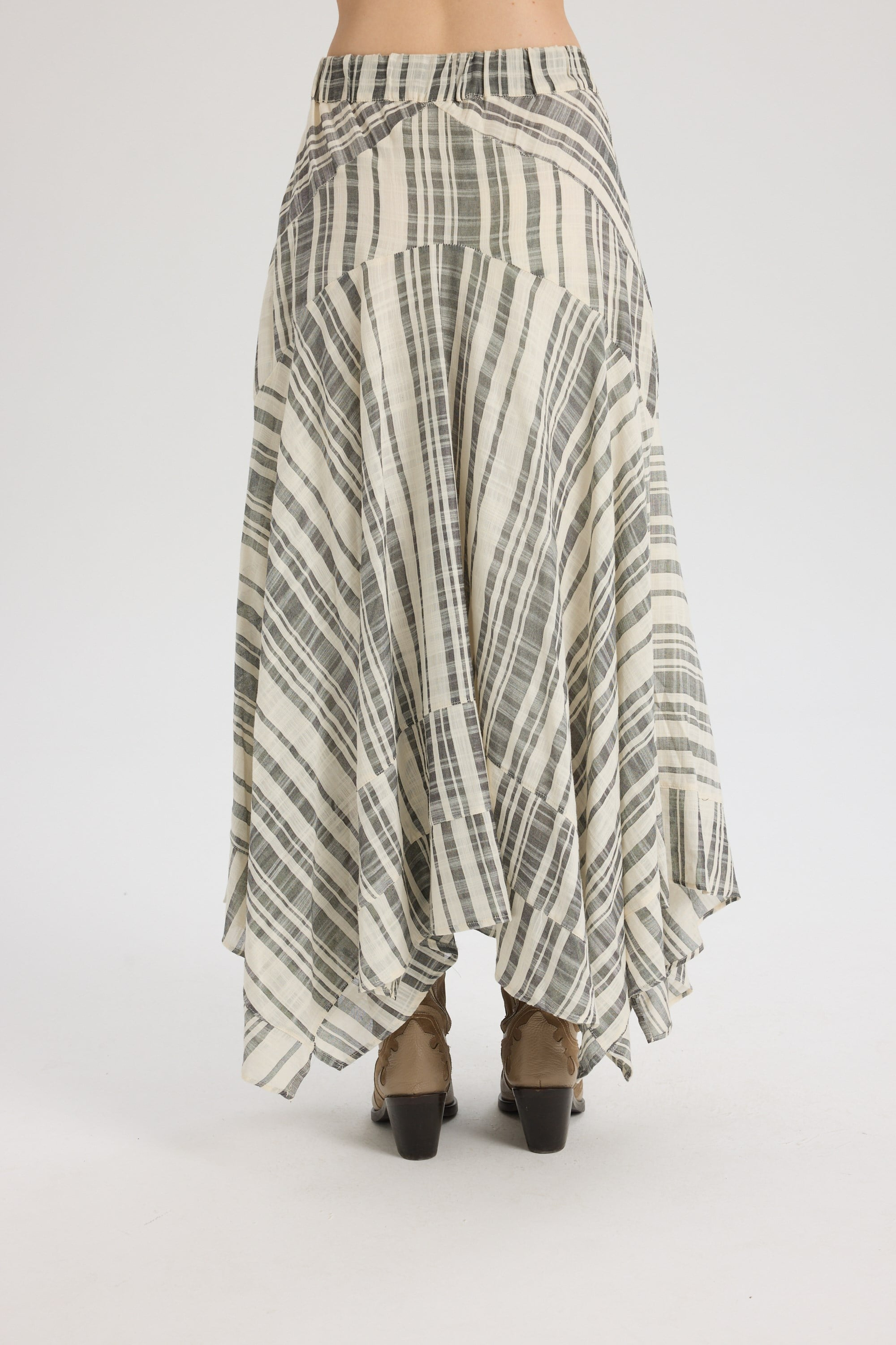 Peigi Striped Paneled Black Midi Skirt