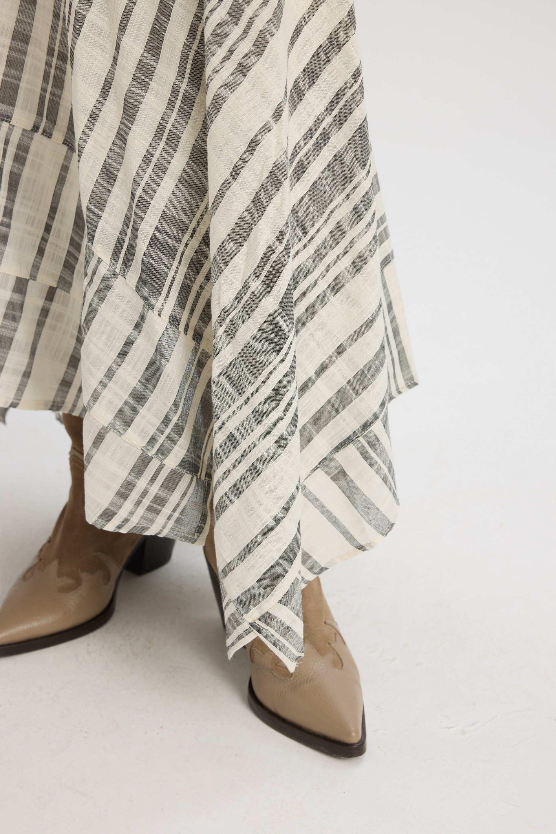 Peigi Striped Paneled Black Midi Skirt