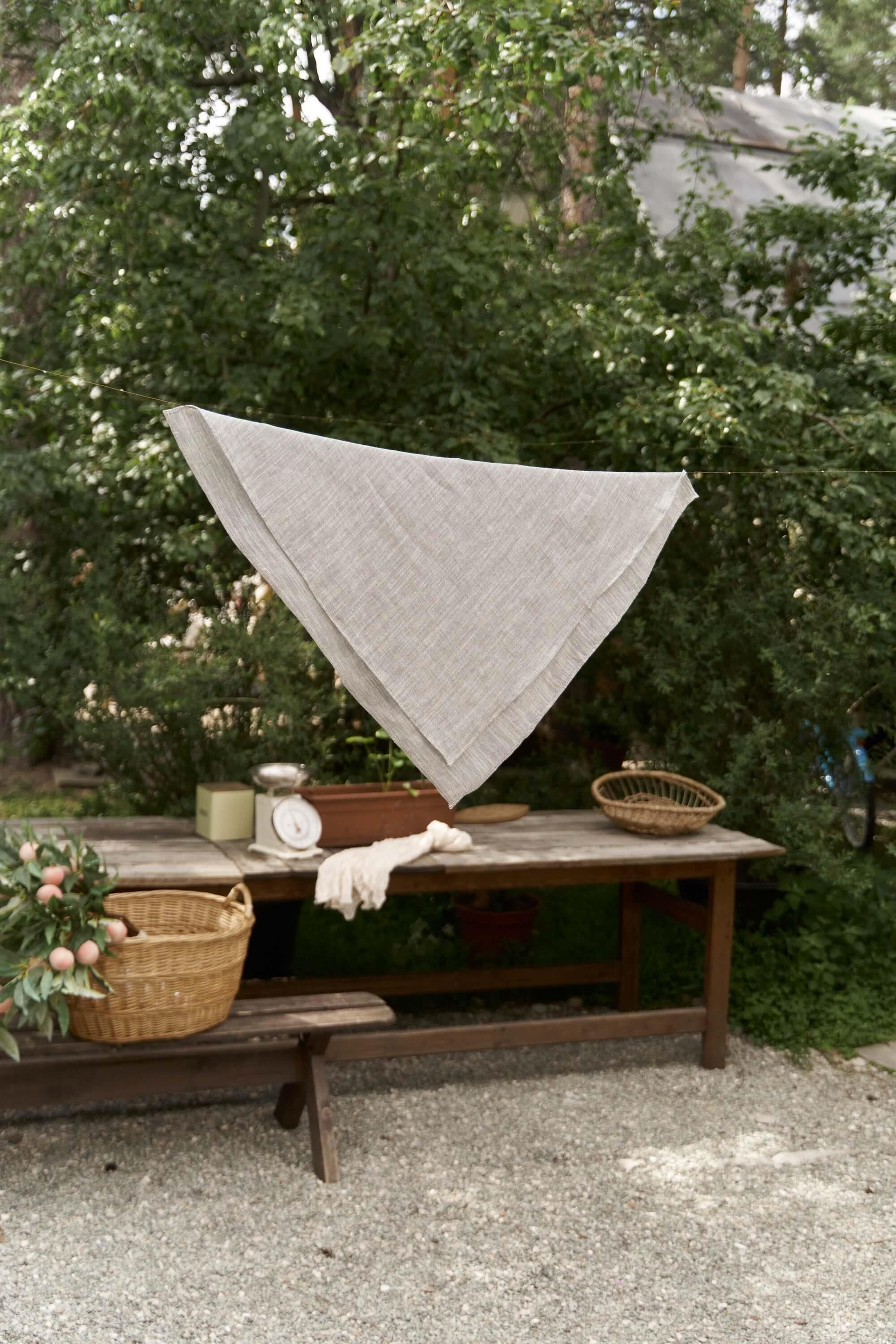 Peony Çizgi Detay Füme Keten Fular