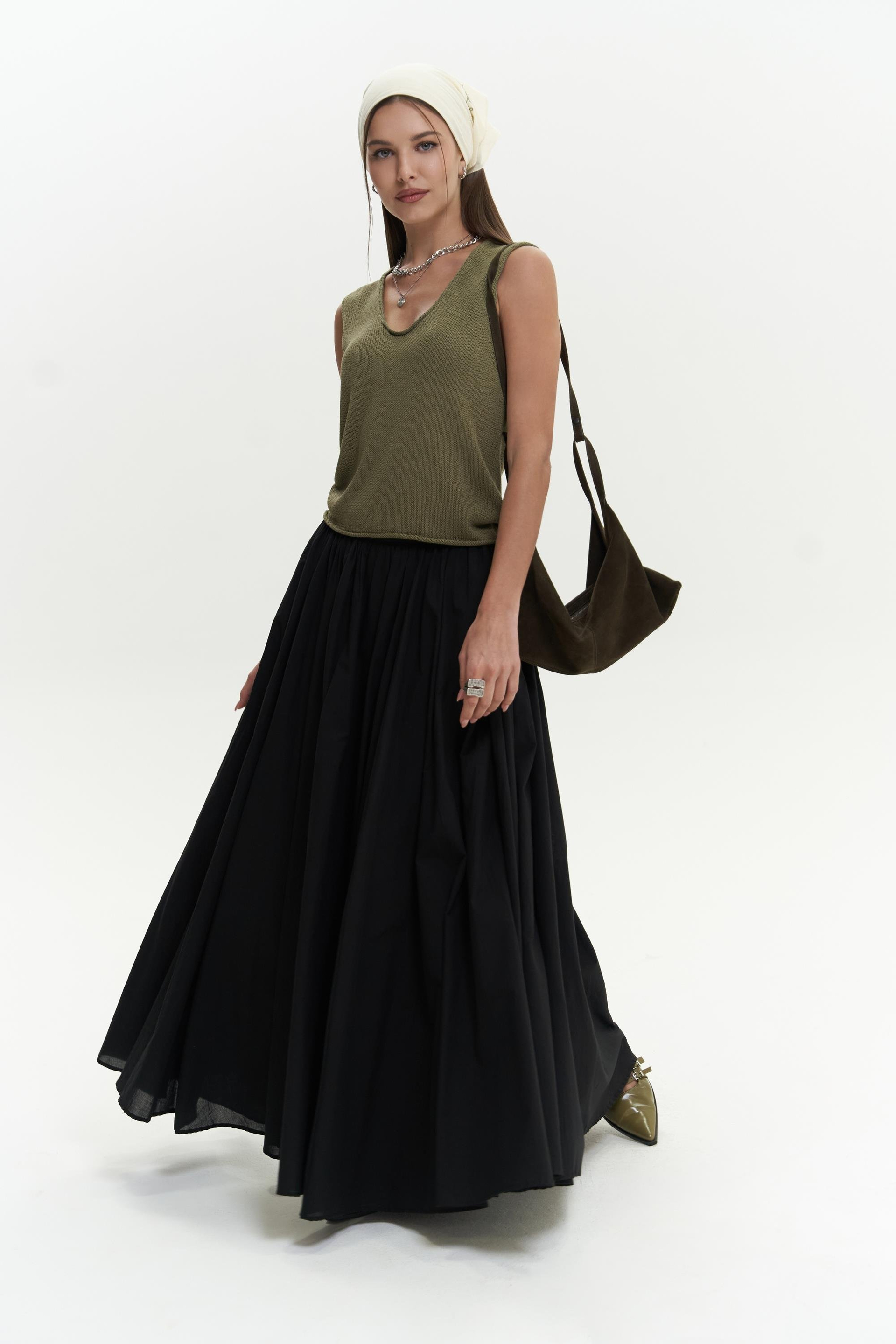 Peri Triko Kolsuz Haki Süveter