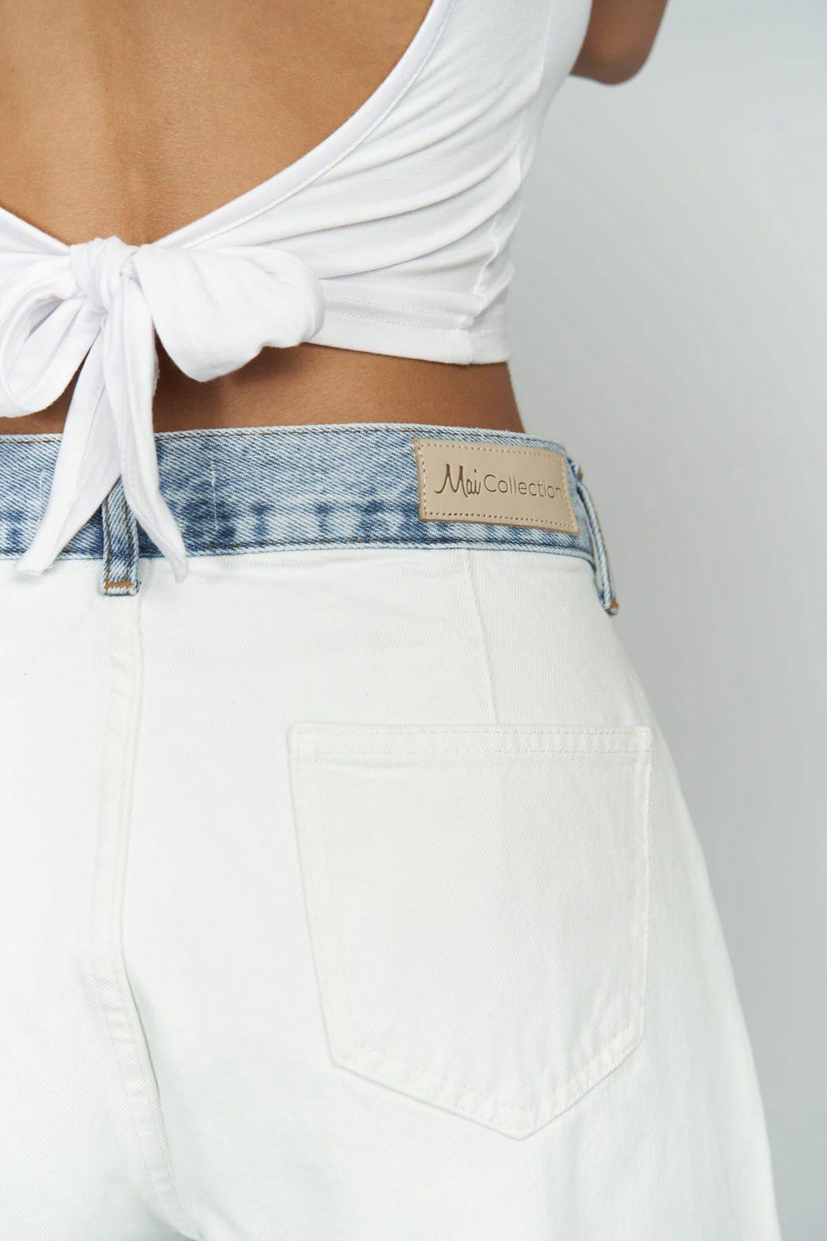 Perla Vatkalı Beyaz Crop Bluz