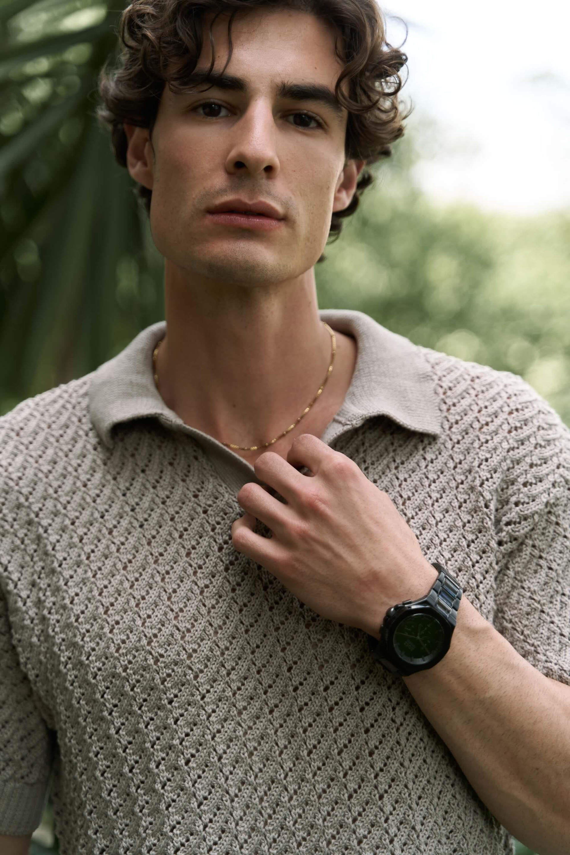 Peter Men's Polo Collar Brown Knit T-Shirt