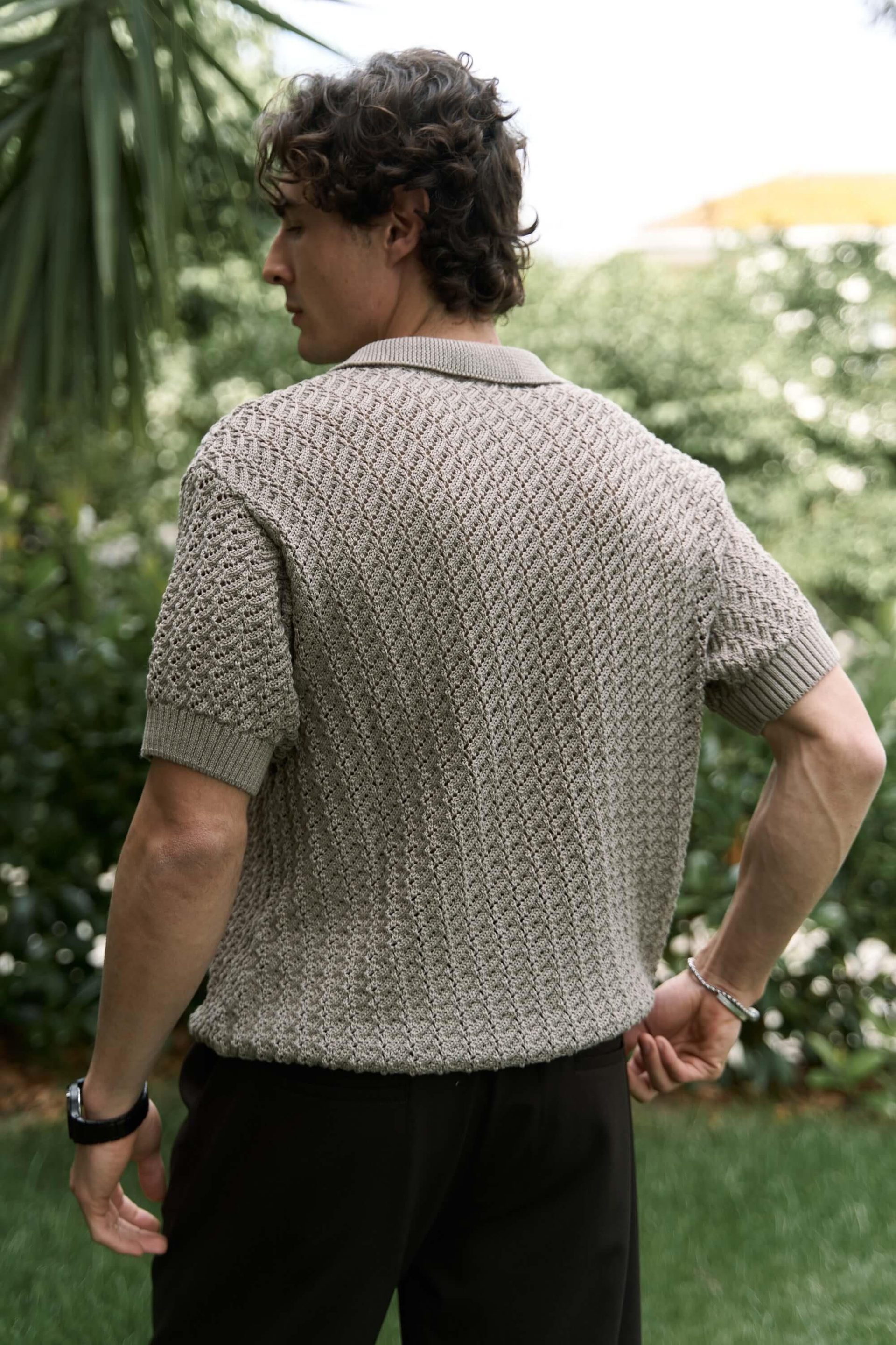 Peter Men's Polo Collar Brown Knit T-Shirt