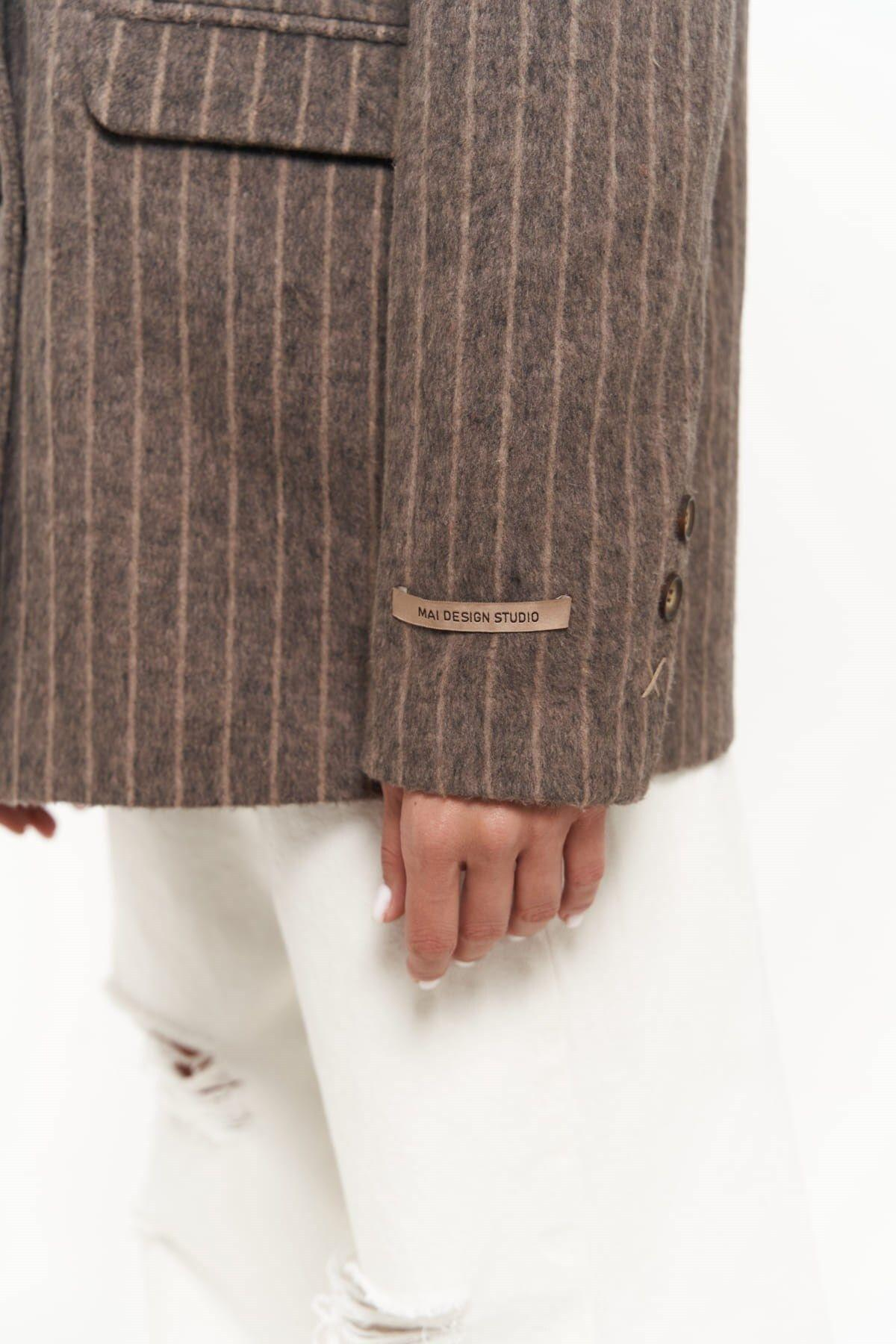 Peters Striped Brown Blazer with Stitch Details