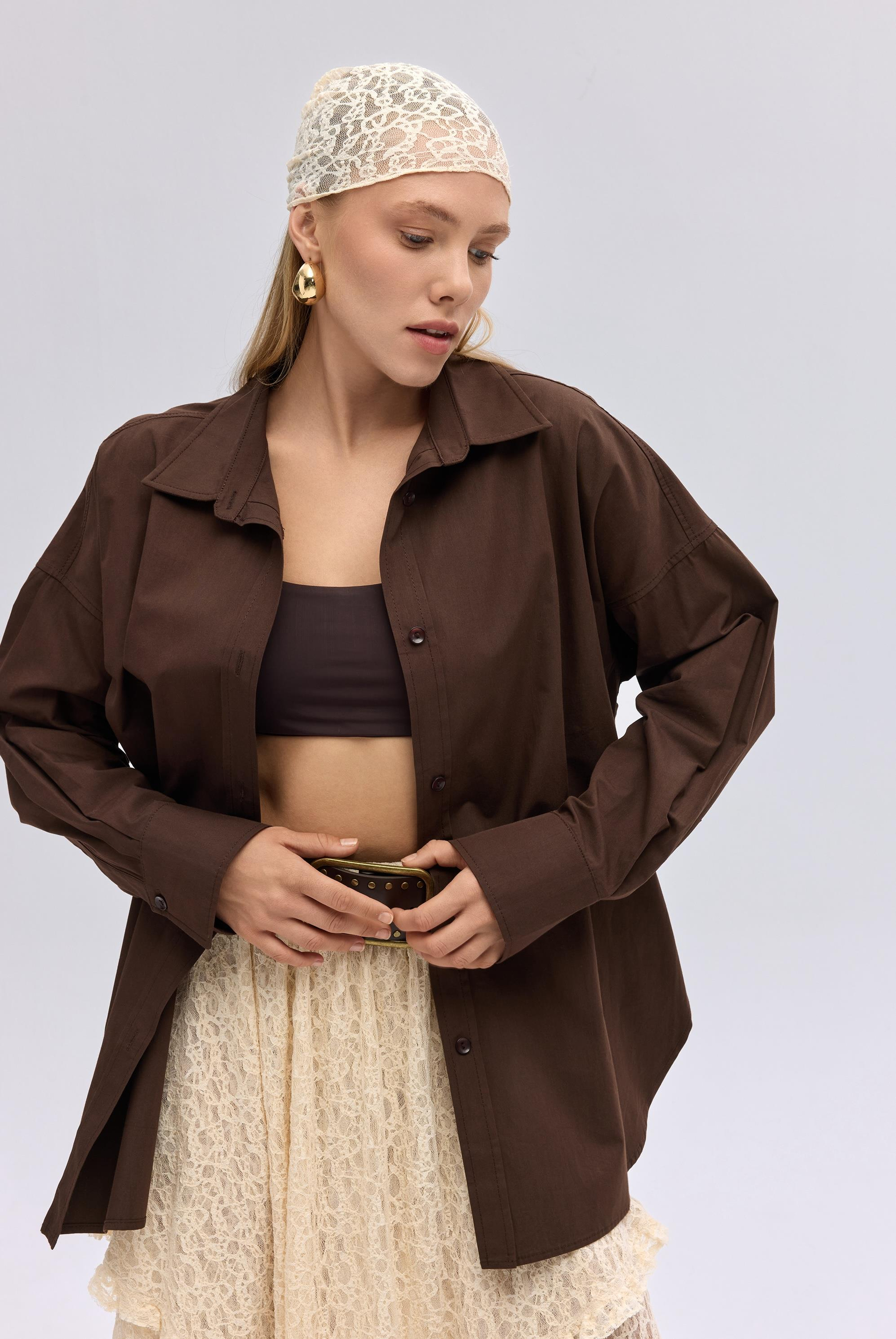 Phoebe Oversize Kahve Gömlek