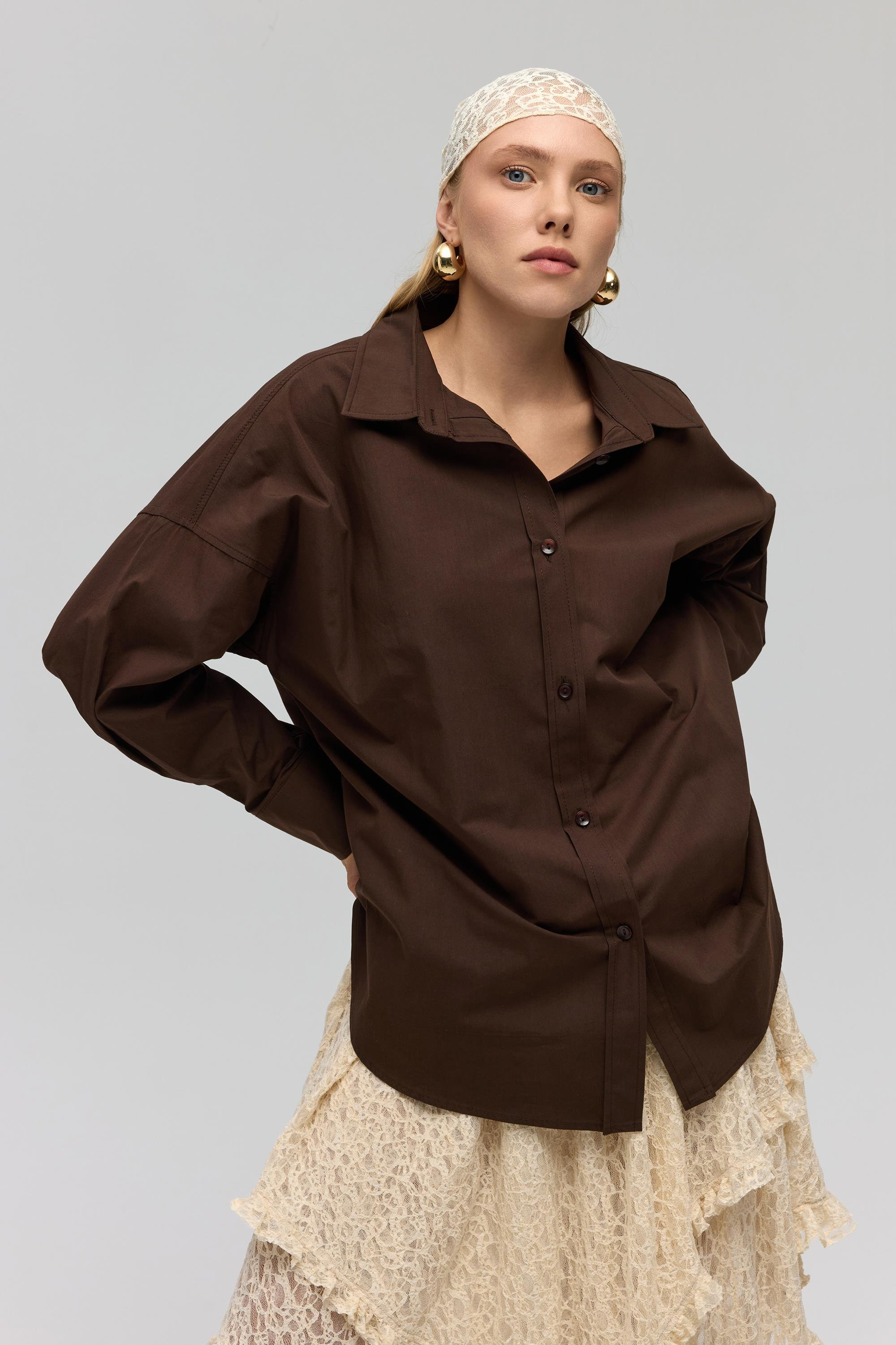 Phoebe Oversize Kahve Gömlek