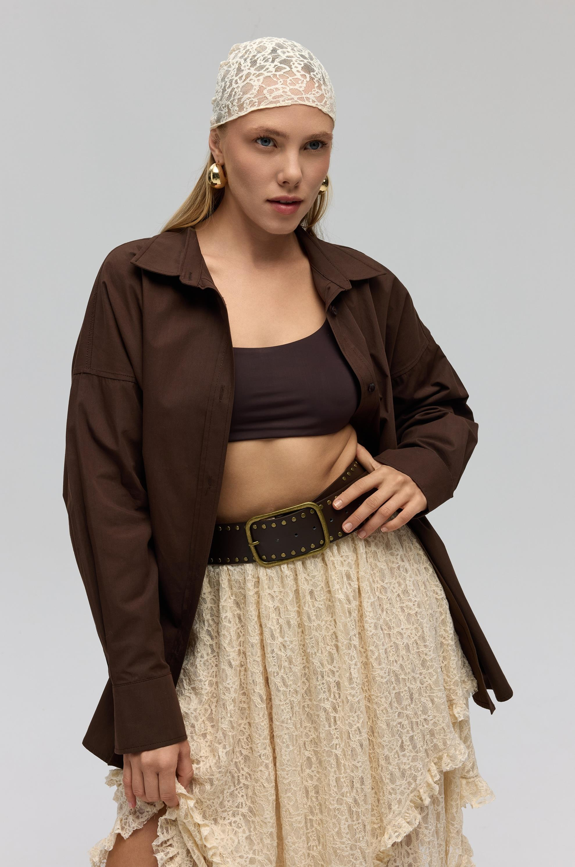 Phoebe Oversize Kahve Gömlek