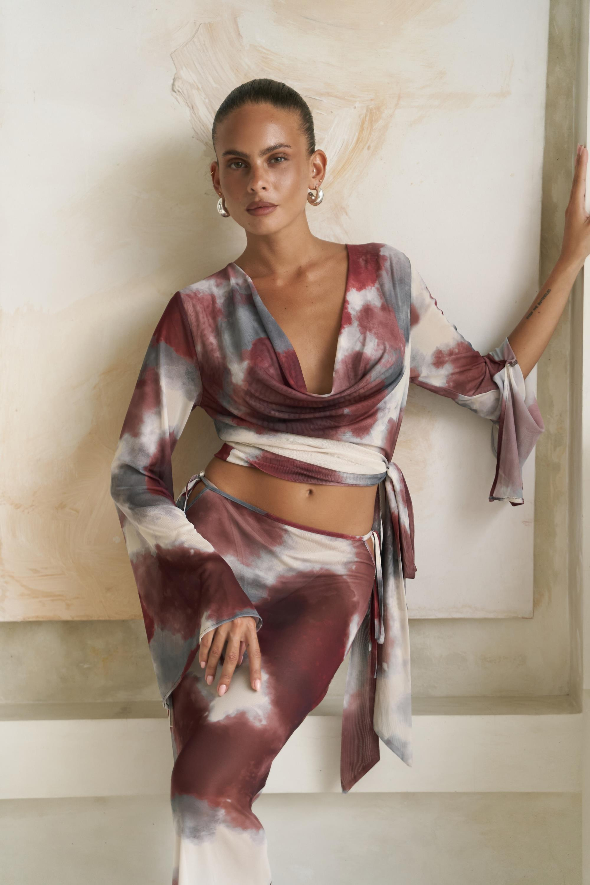 Pnaisyonist Uzun Kol Bordo Crop Etek Takım