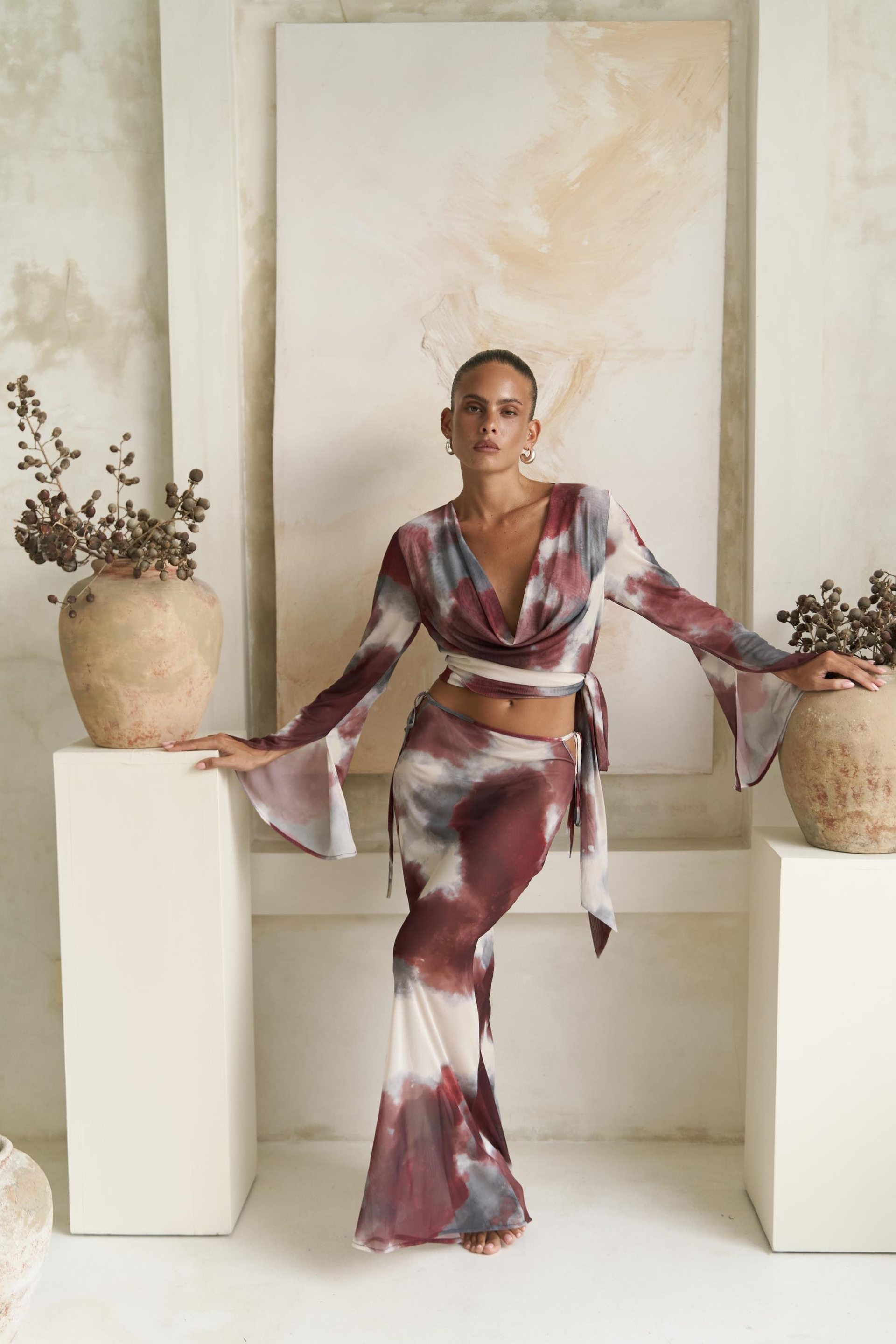 Pnaisyonist Uzun Kol Bordo Crop Etek Takım