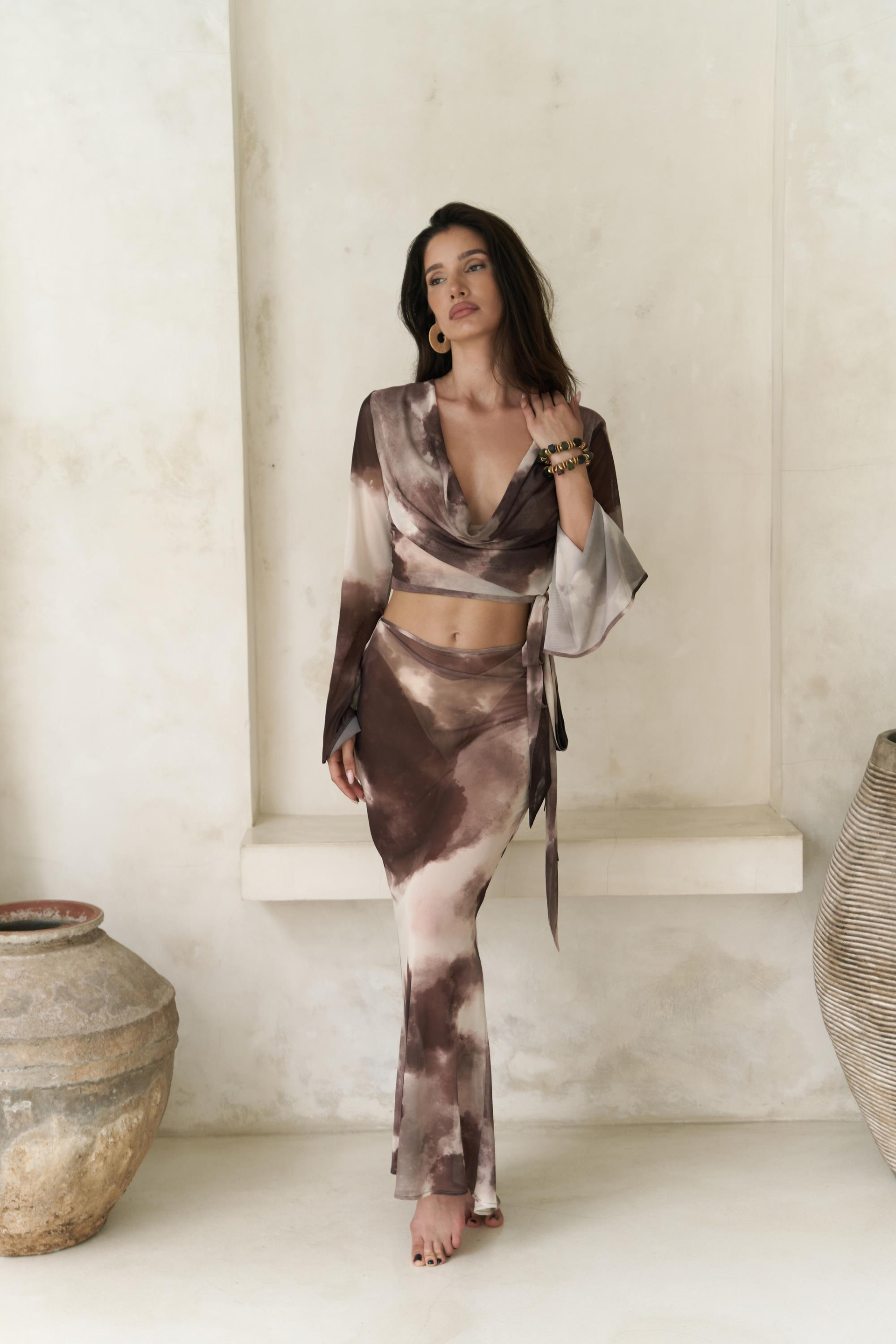 Pnaisyonist Uzun Kol Kahve Crop Etek Takım