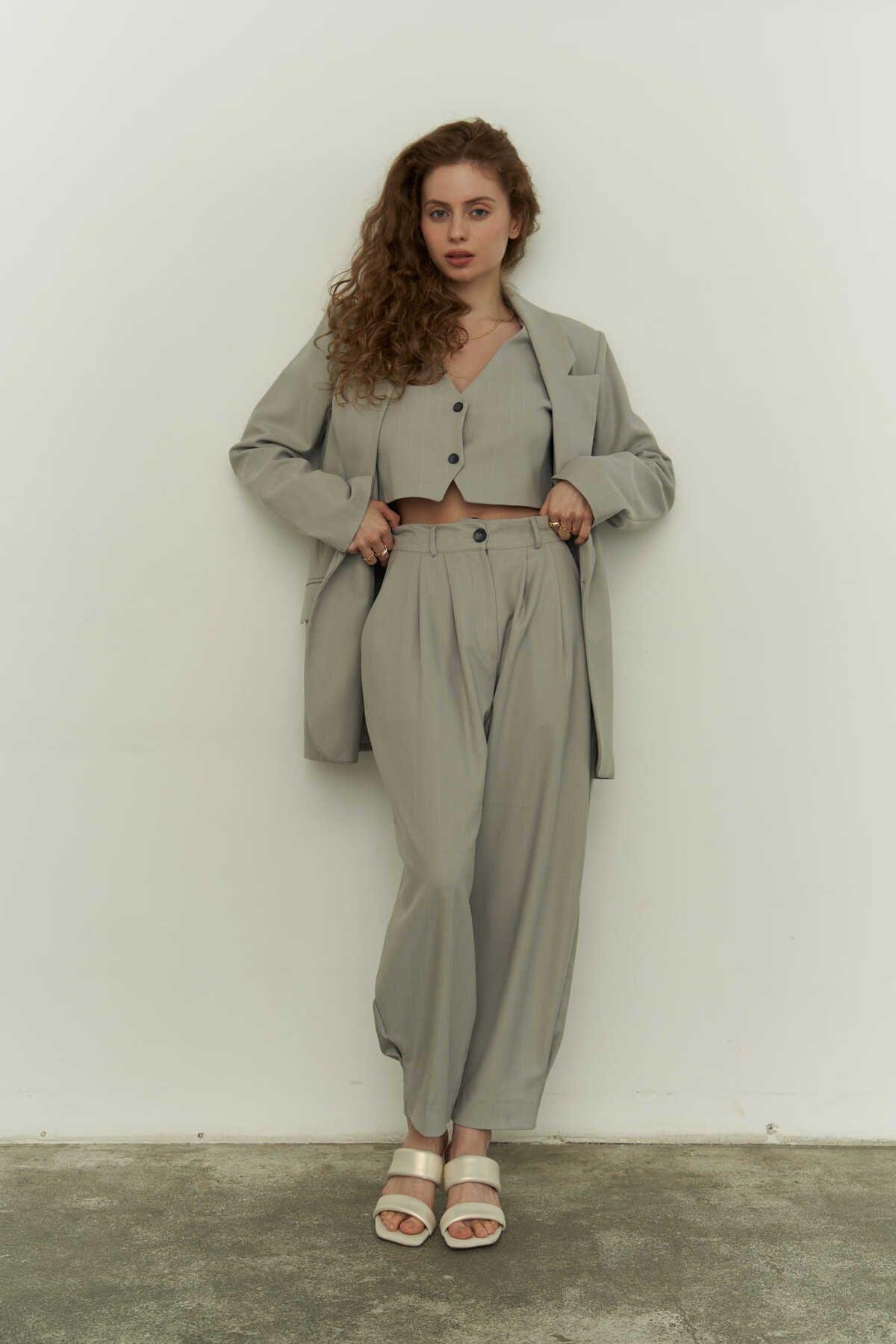 Polly Gri Üçlü Ceket Takım